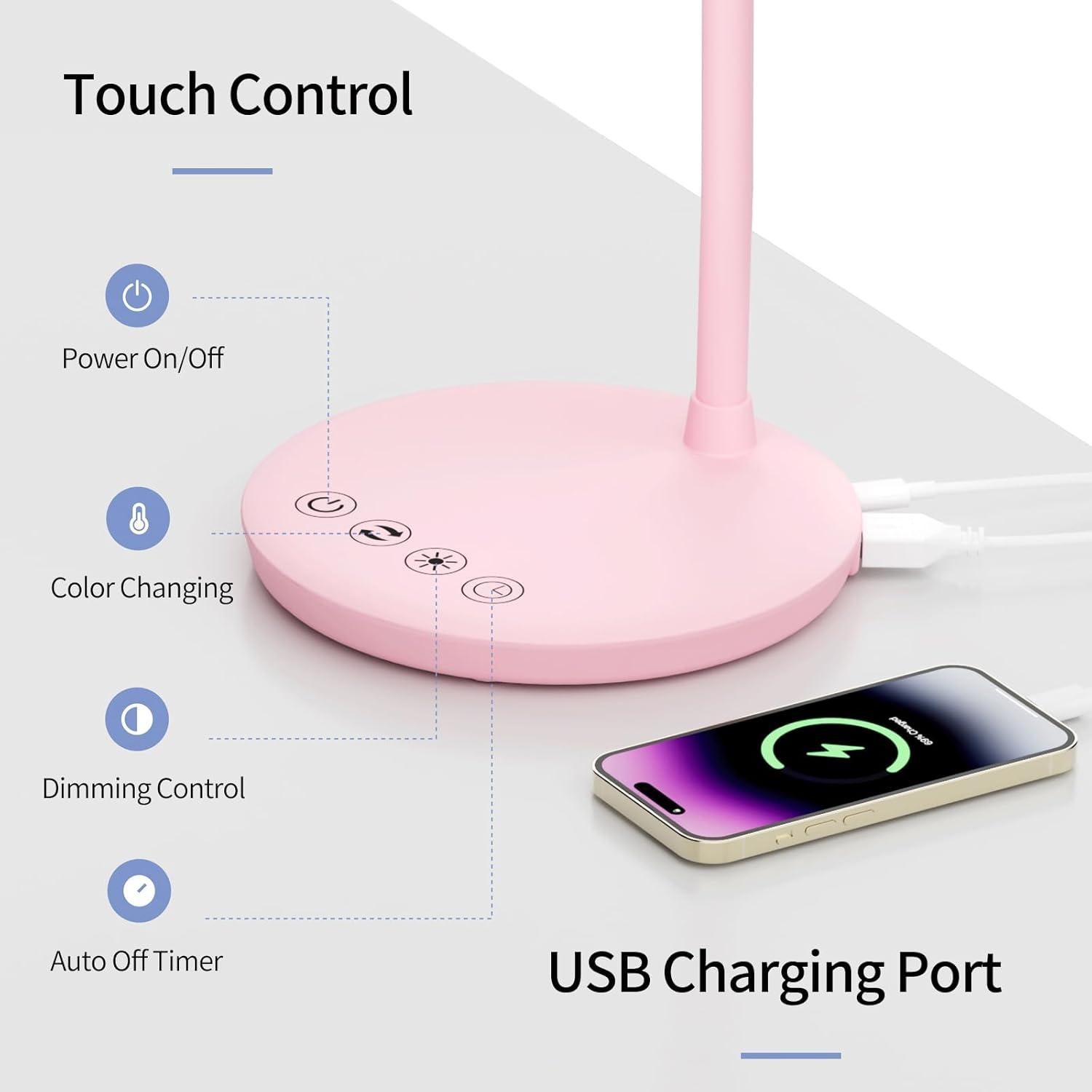 Lámpara de Escritorio LED AXX TU08 Rosa con Carga USB 650 Lúmenes