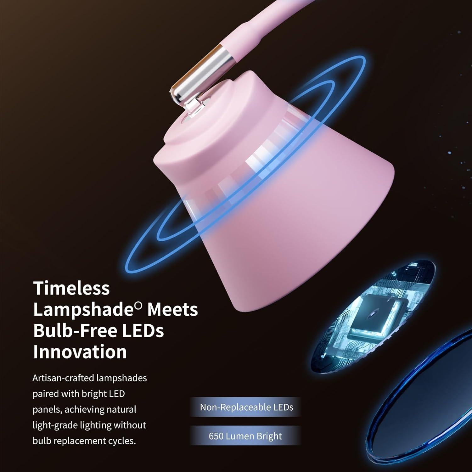 Lámpara de Escritorio LED AXX TU08 Rosa con Carga USB 650 Lúmenes