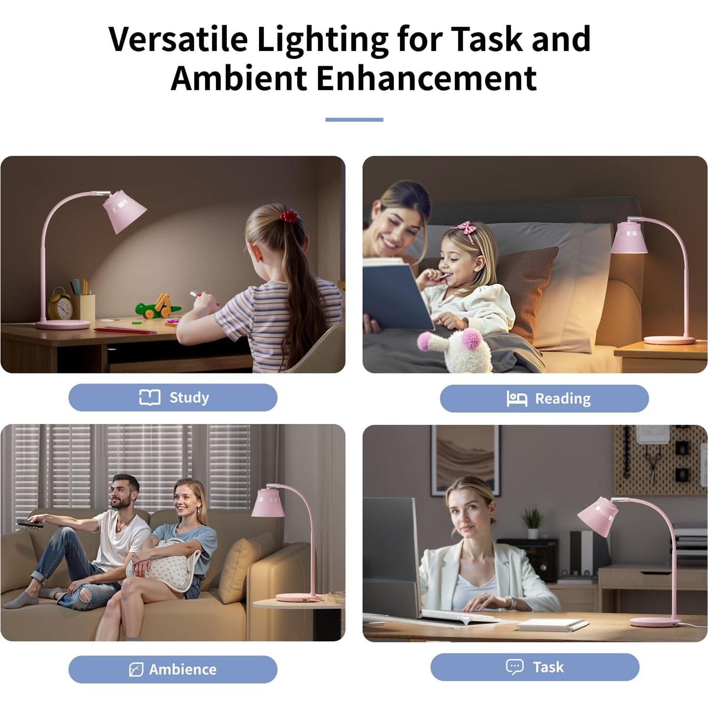 Lámpara de Escritorio LED AXX TU08 Rosa con Carga USB 650 Lúmenes