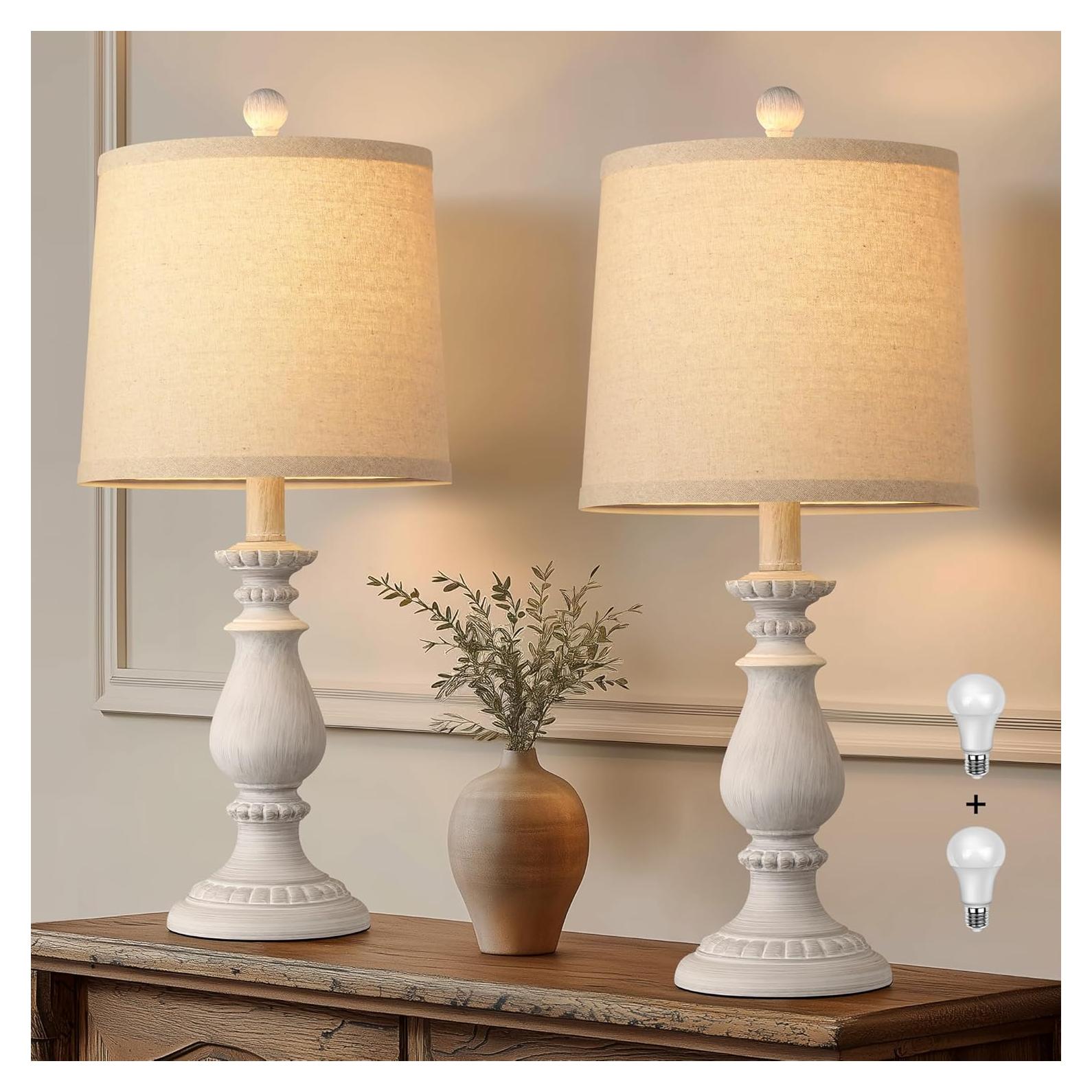 Juego de 2 Lámparas de Mesa QiMH Vintage Blanco Antiguo