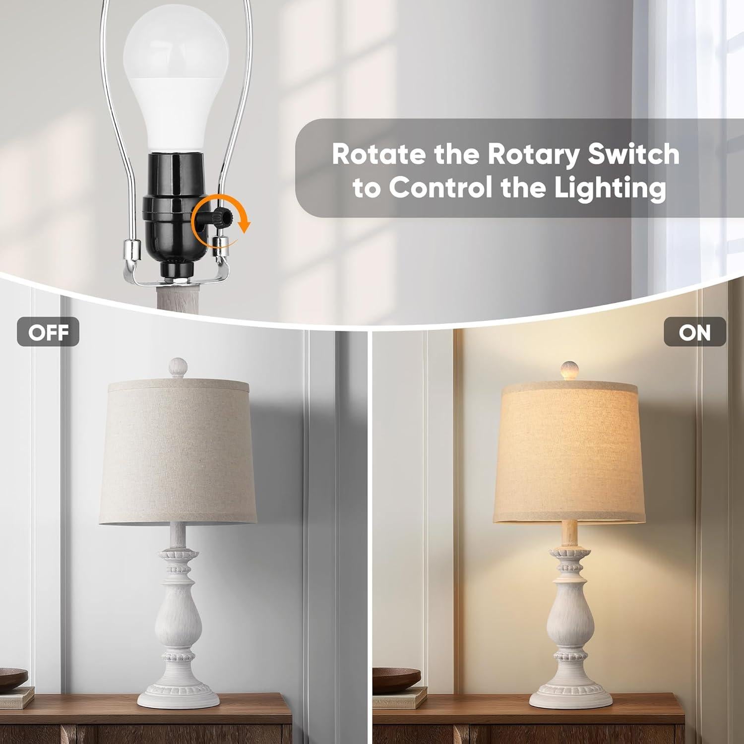 Juego de 2 Lámparas de Mesa QiMH Vintage Blanco Antiguo