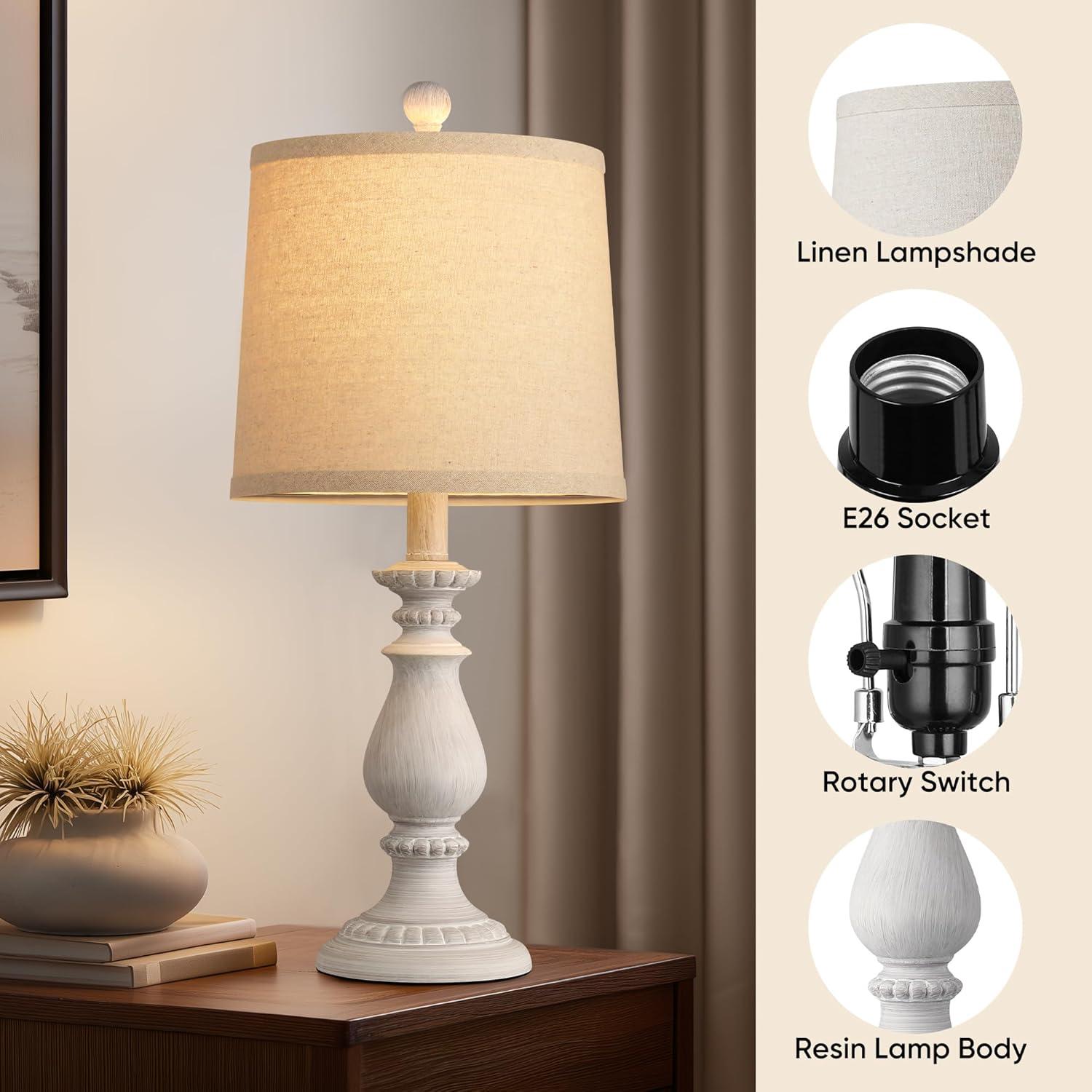 Juego de 2 Lámparas de Mesa QiMH Vintage Blanco Antiguo