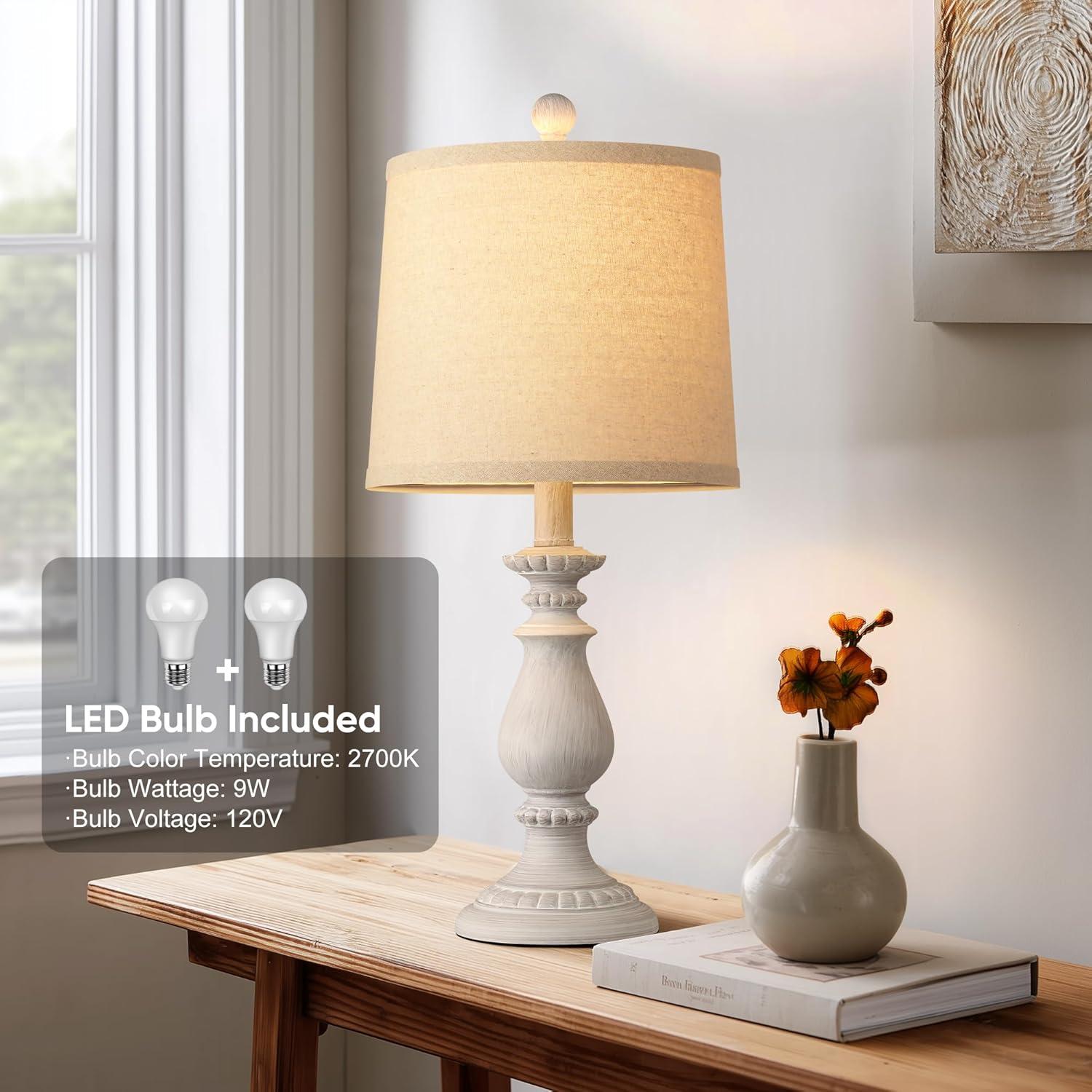 Juego de 2 Lámparas de Mesa QiMH Vintage Blanco Antiguo