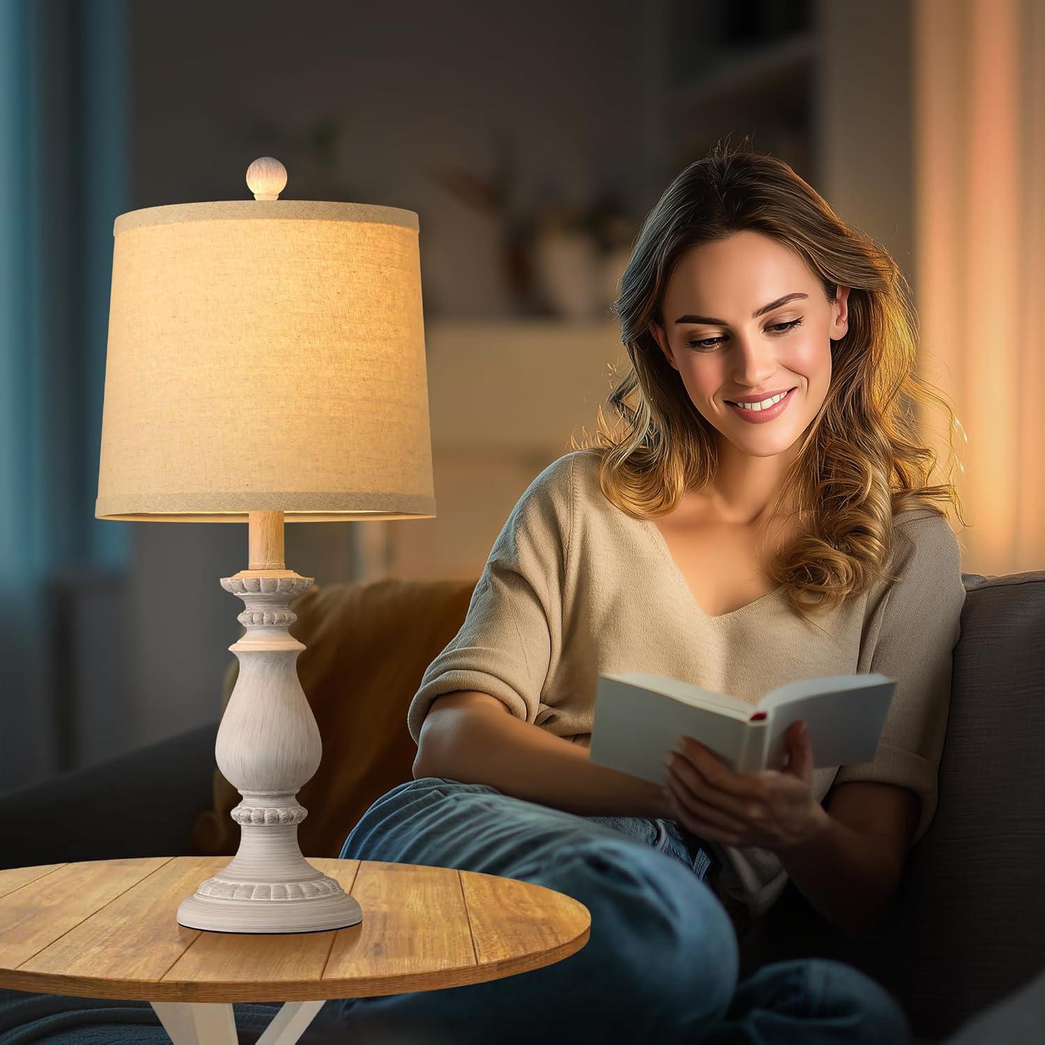 Juego de 2 Lámparas de Mesa QiMH Vintage Blanco Antiguo