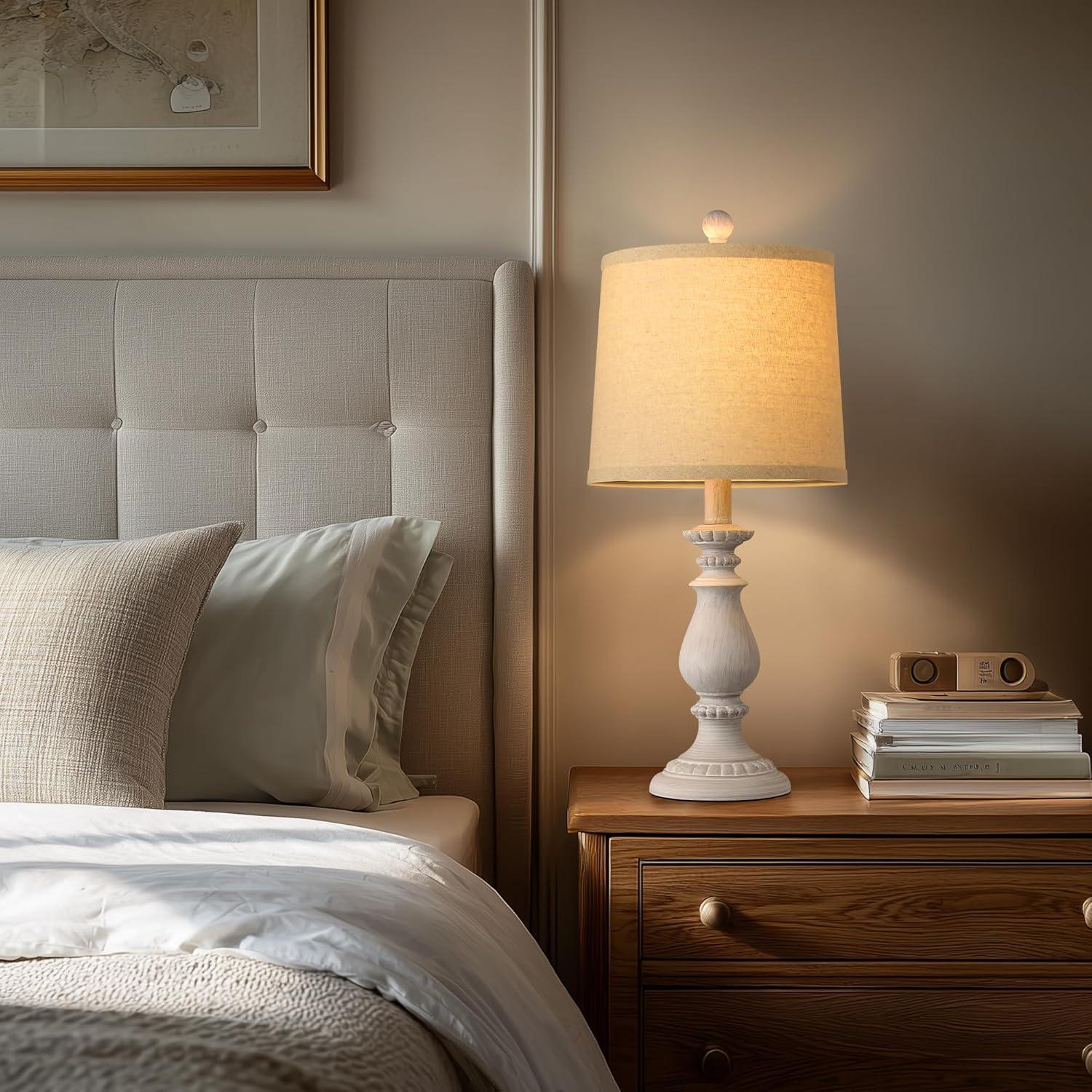 Juego de 2 Lámparas de Mesa QiMH Vintage Blanco Antiguo