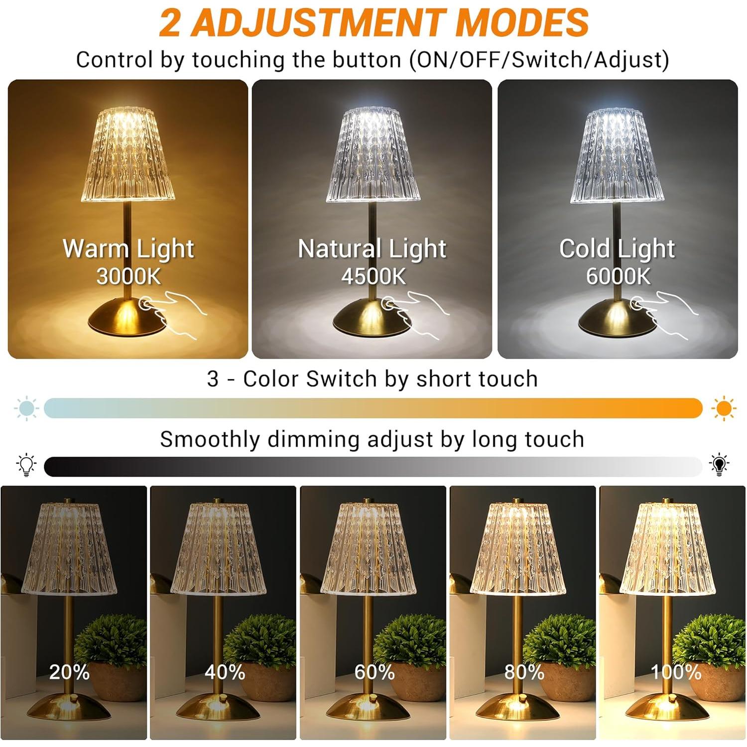 Lámpara de Mesa Inalámbrica Amingulry Dorada 30cm LED Táctil