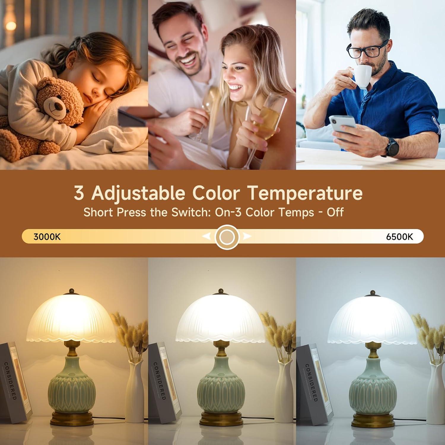 Lámpara de mesa retro cerámica 40.6 cm LED 3 colores