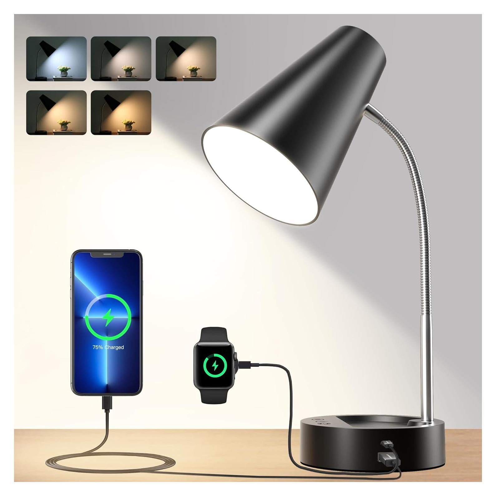 Lámpara de Escritorio LED RUNTOP Negra con USB y Tipo C