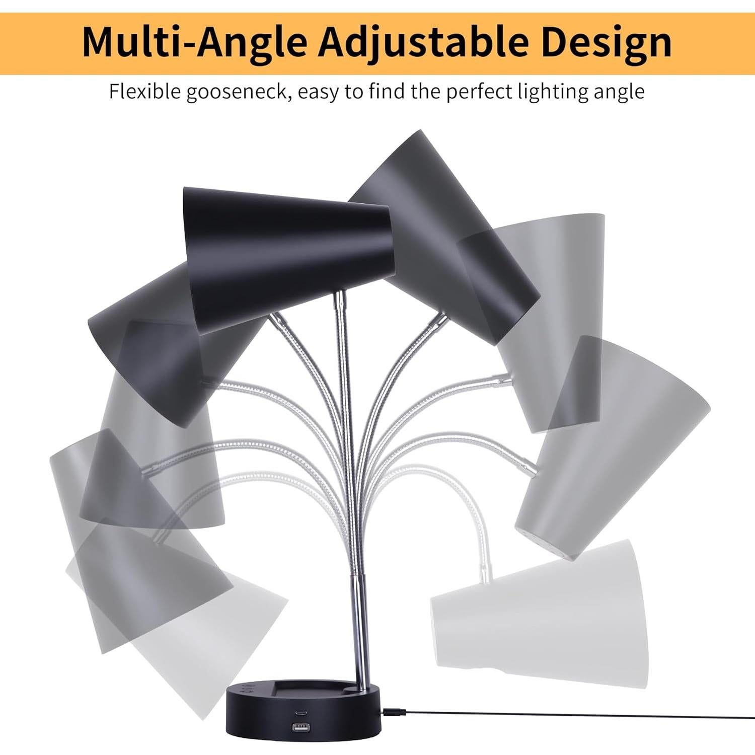 Lámpara de Escritorio LED RUNTOP Negra con USB y Tipo C