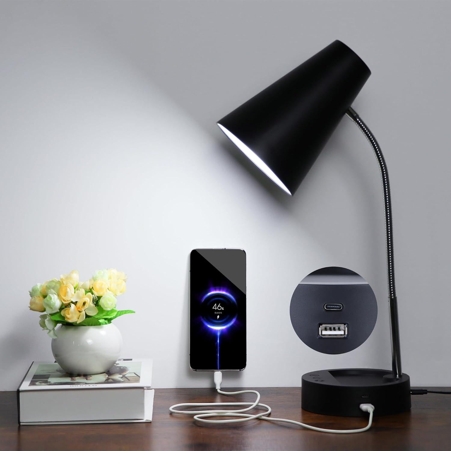 Lámpara de Escritorio LED RUNTOP Negra con USB y Tipo C