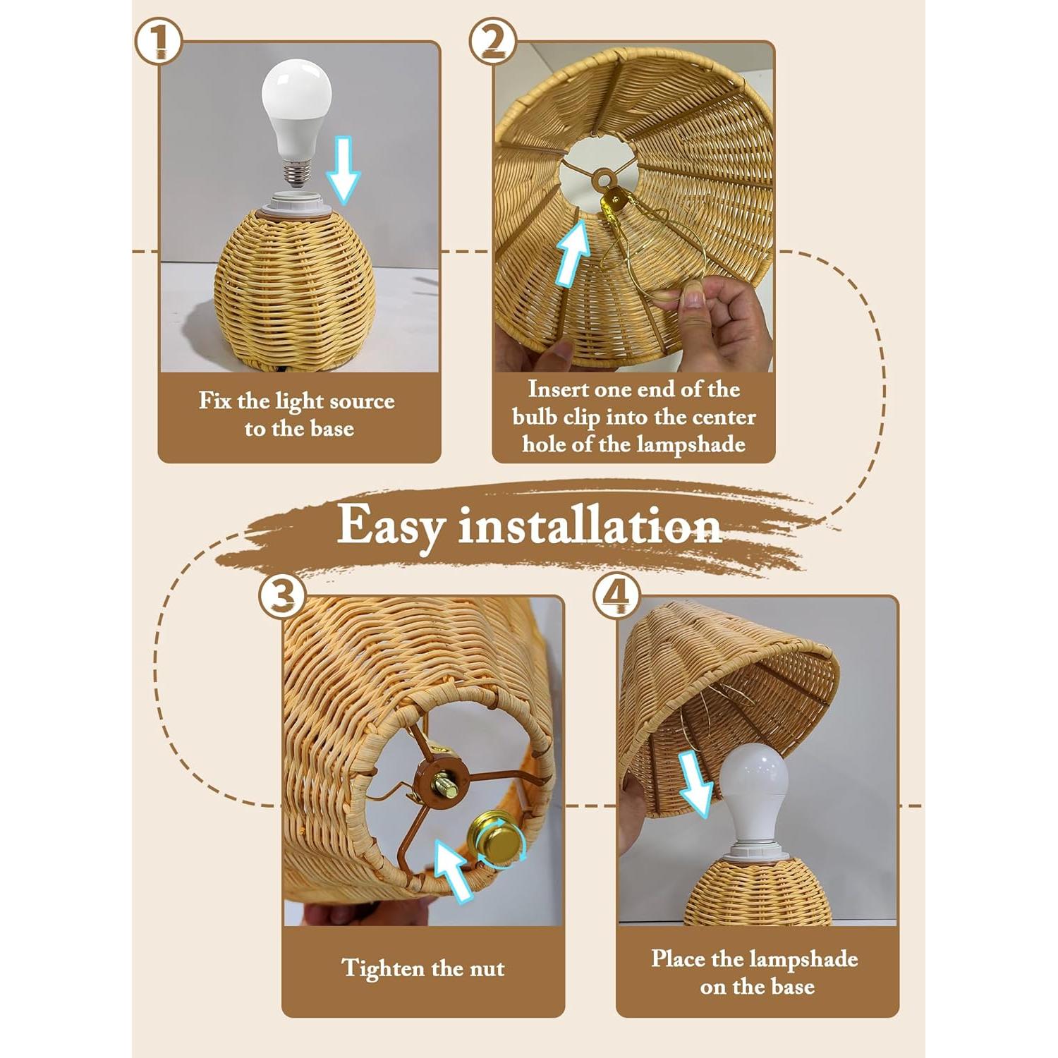 Lámpara de Mesa Boho Quipzora de Ratan 3 Modos de Color 26.9cm