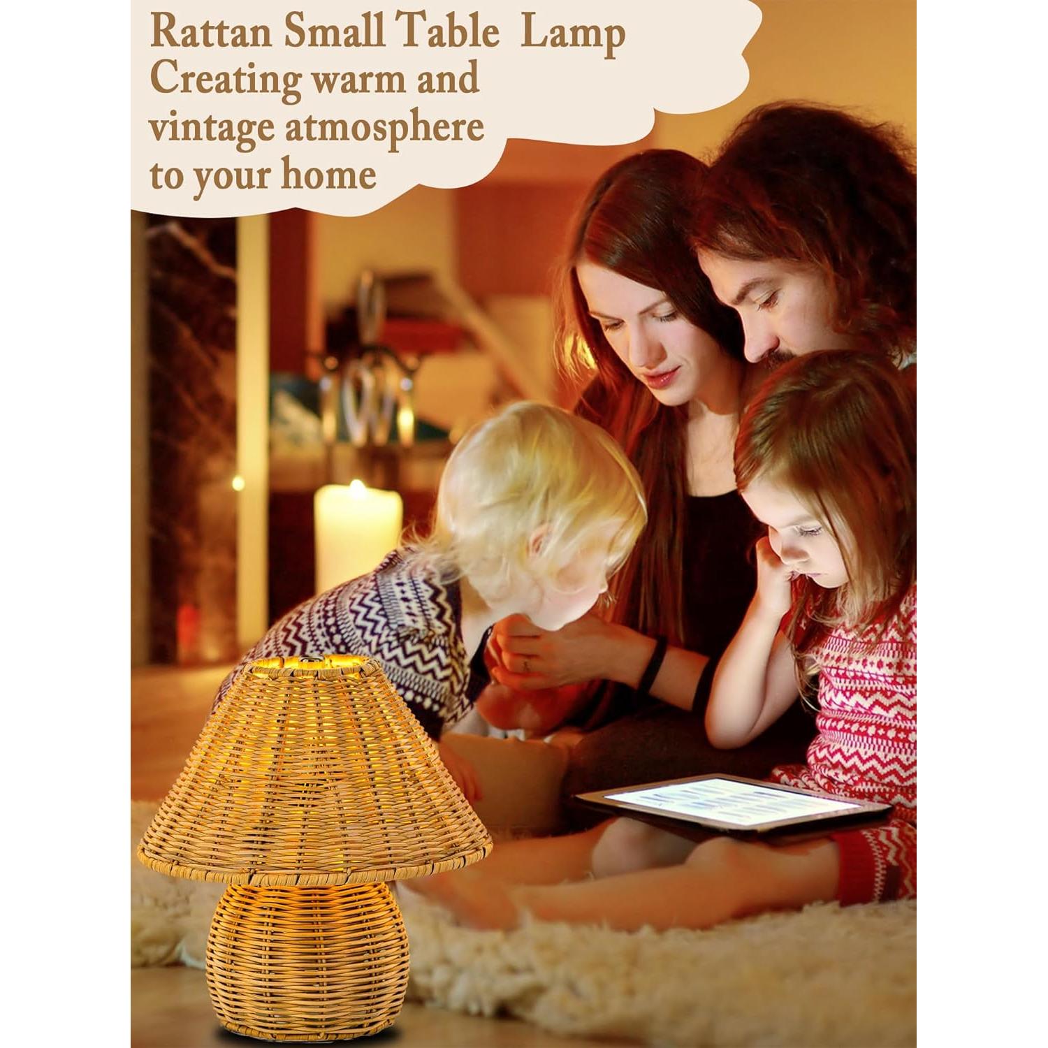 Lámpara de Mesa Boho Quipzora de Ratan 3 Modos de Color 26.9cm