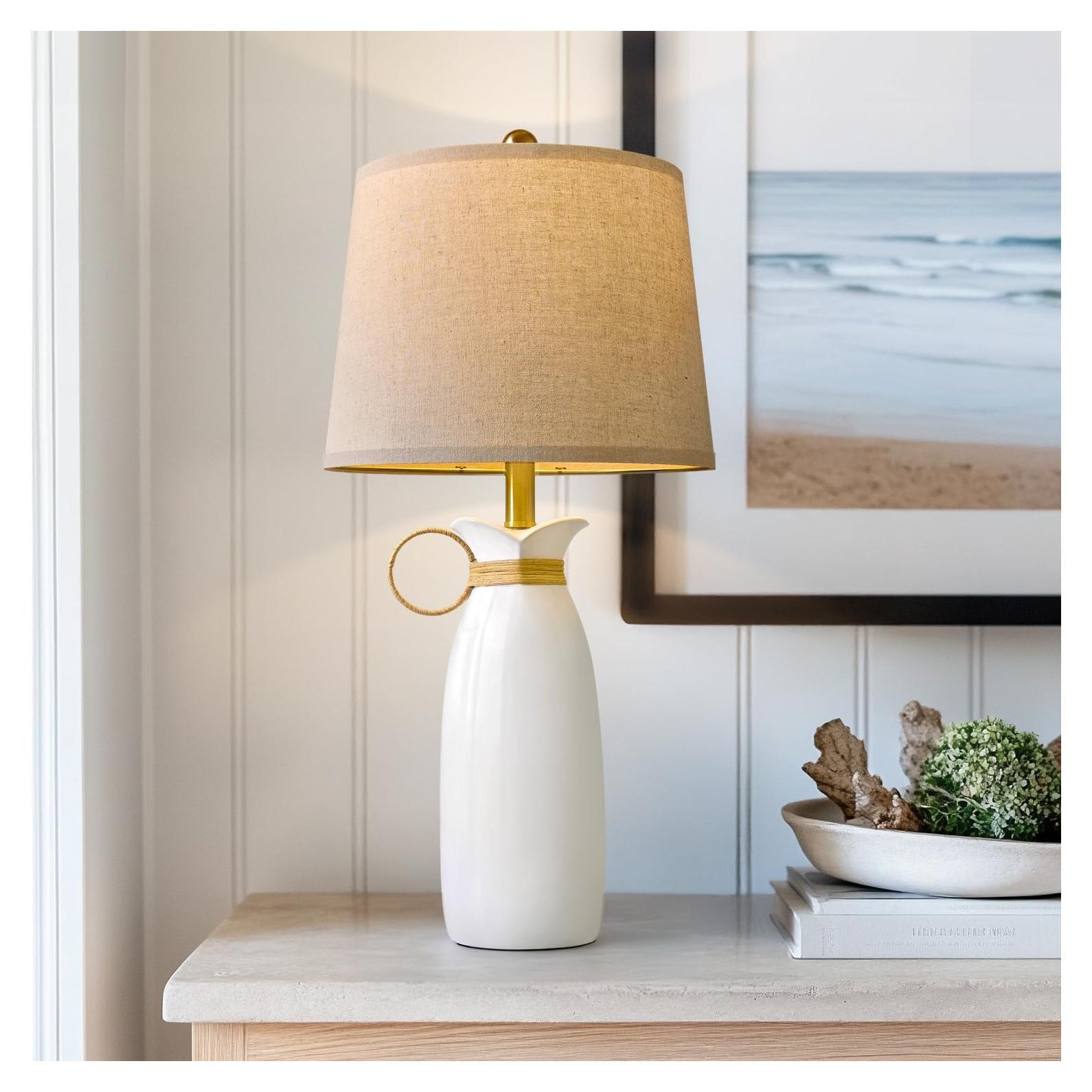 Lámpara de Mesa Cerámica Blanca PORTRES 68.5cm Moderna