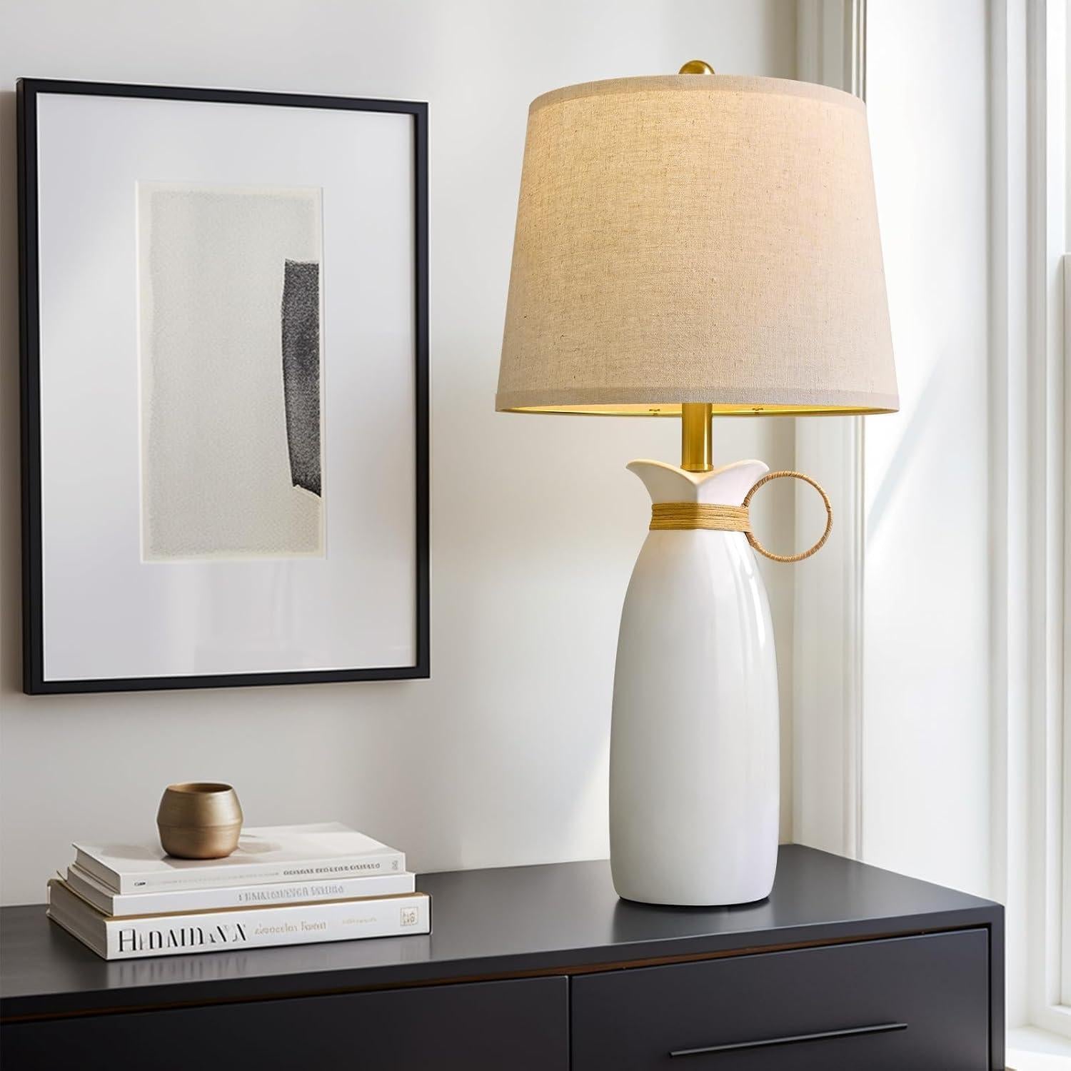 Lámpara de Mesa Cerámica Blanca PORTRES 68.5cm Moderna