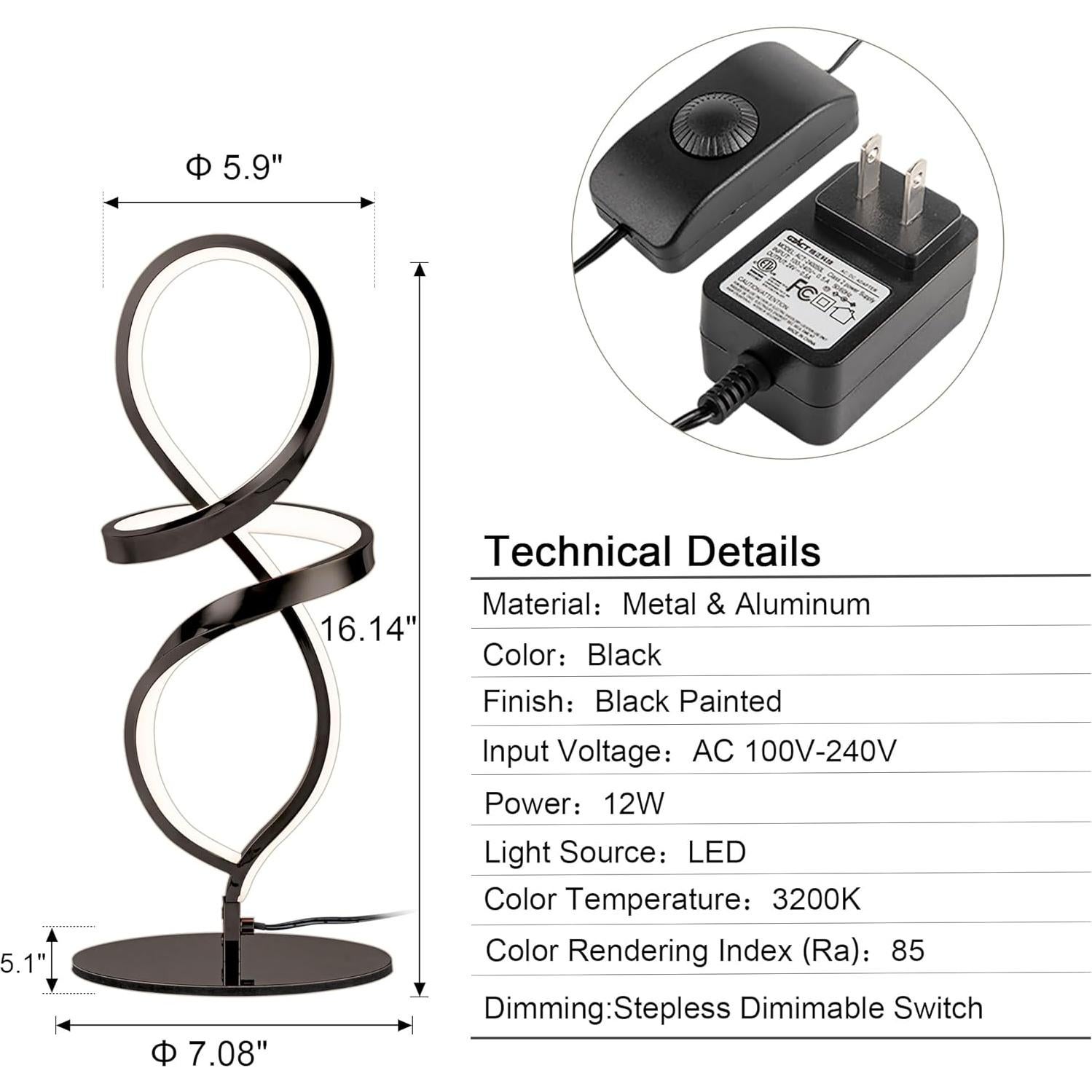Lámpara de Mesa LED Mayful Negra 12W Regulable 3200K