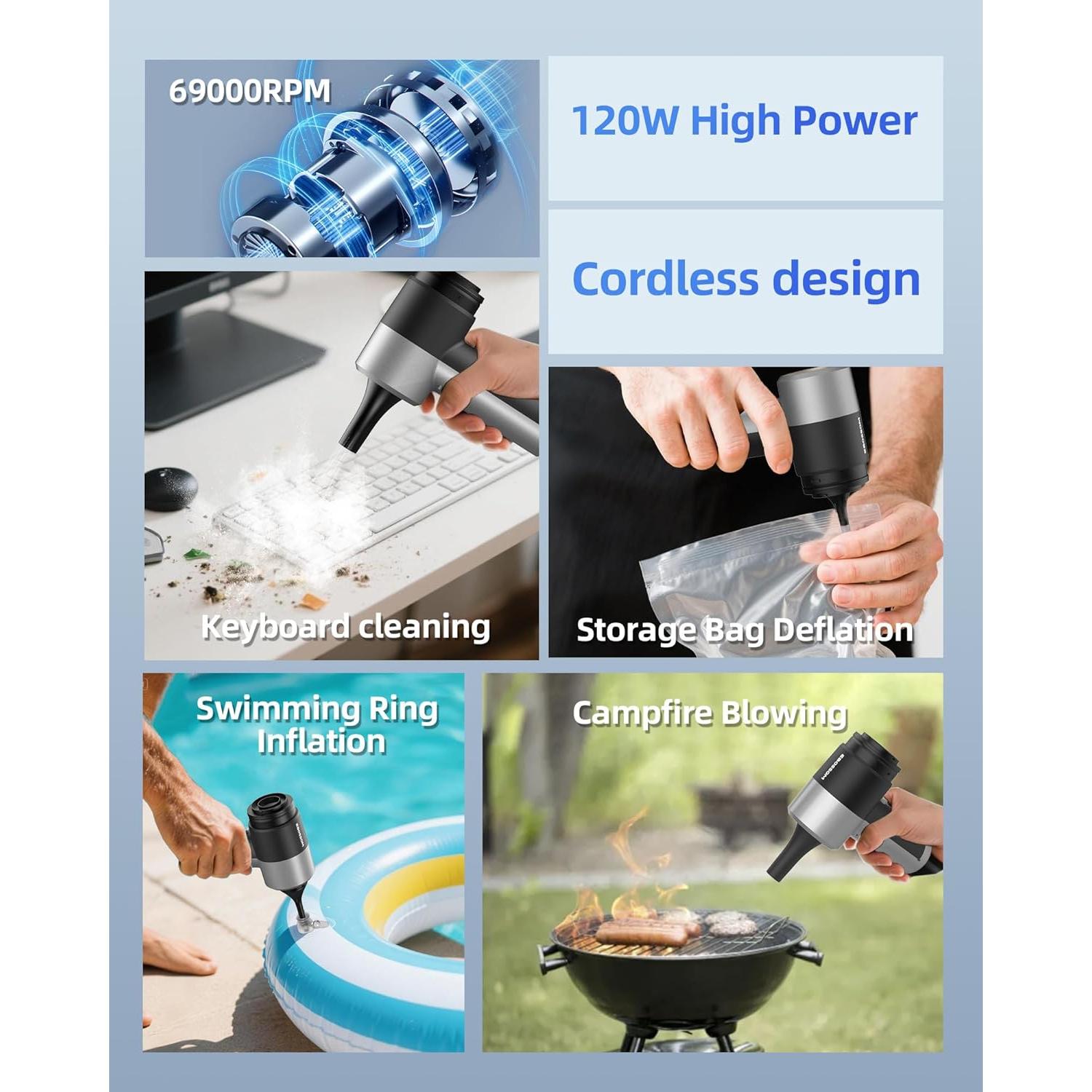 Aspiradora de Coche Portátil EBOSSOM V9 Ultra 4 en 1 17000Pa