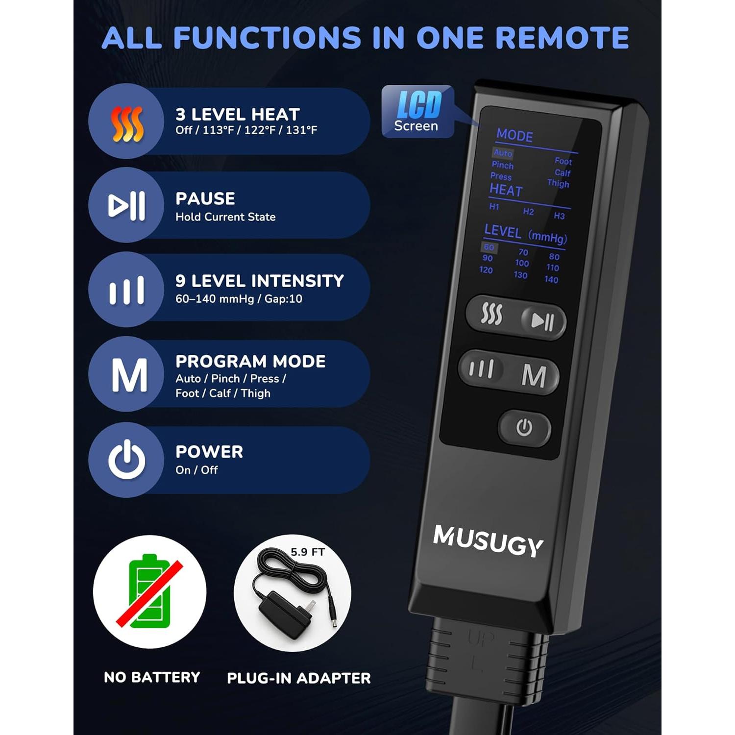 Masajeador de Piernas MUSUGY con Calor y Compresión - 6 Modos