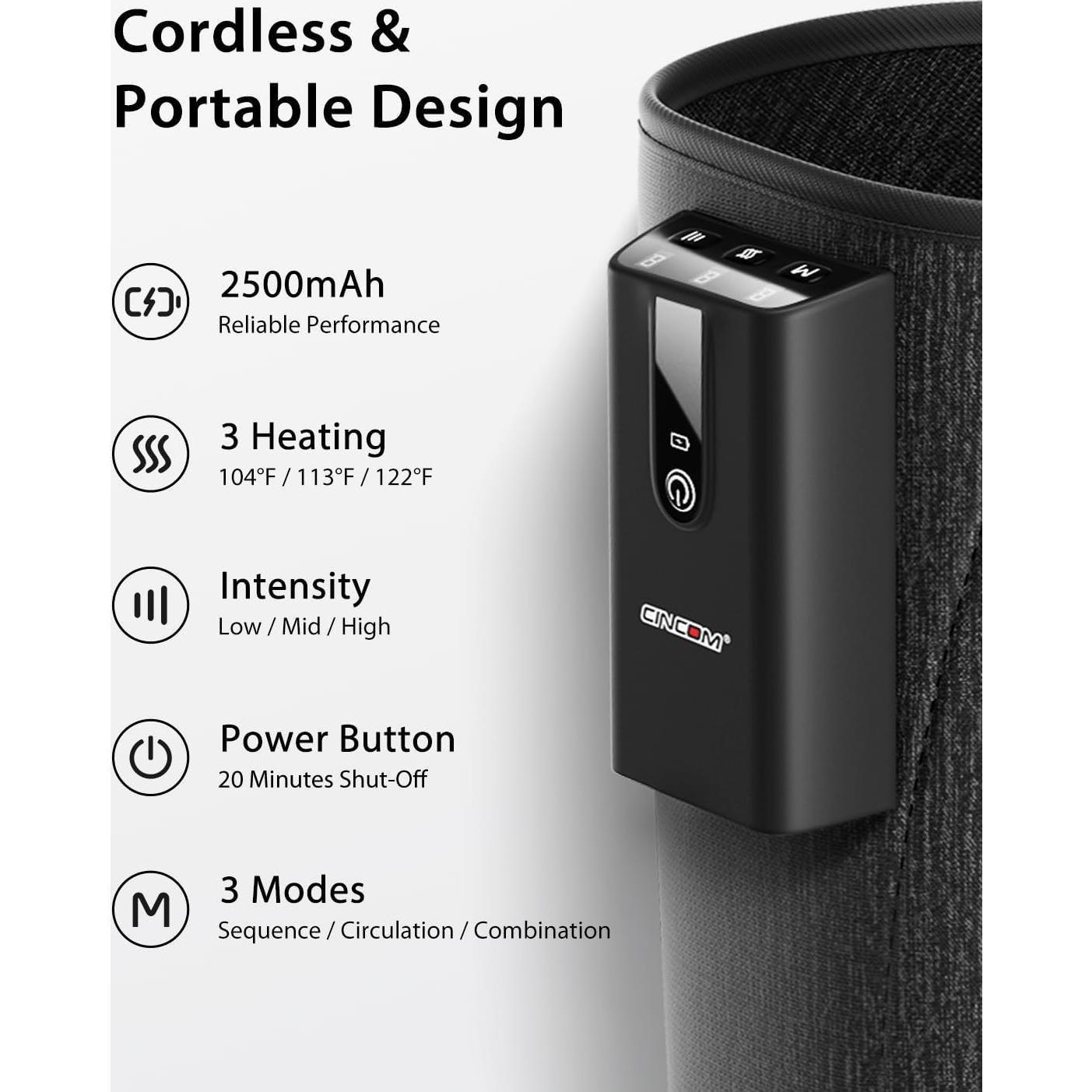 Masajeador de Piernas CINCOM Inalámbrico con Calor y Compresión