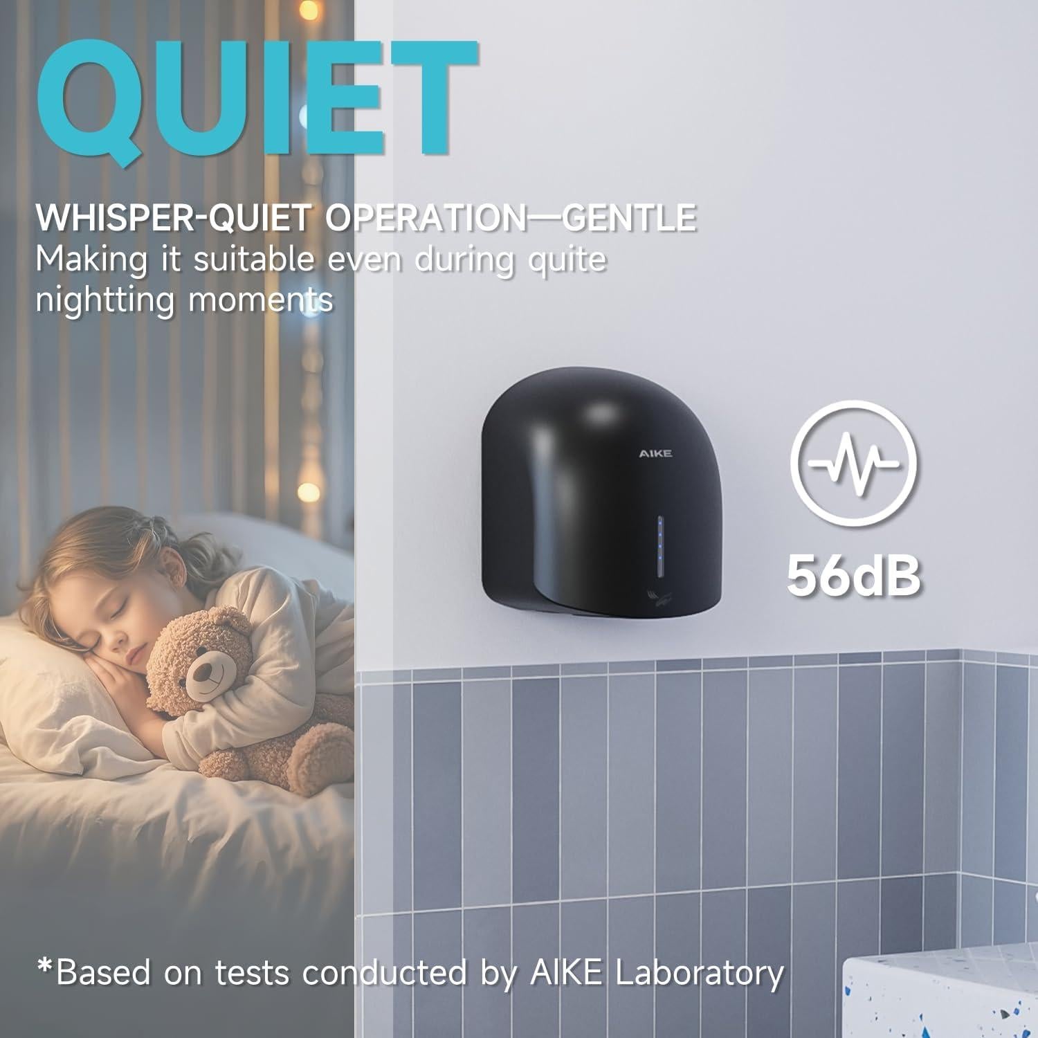 Secador de Manos AIKE AK2637 Templado Bajo Ruido 1500W Negro