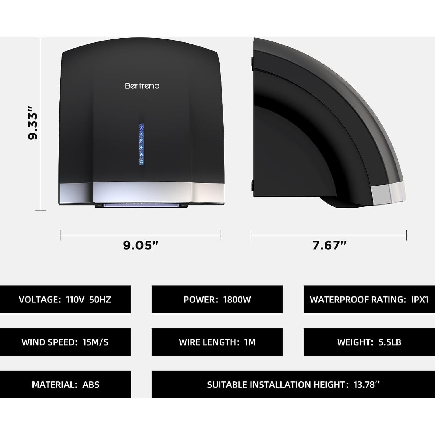 Secador de manos eléctrico compacto ZHEJIANG 1800W con aire caliente y frío
