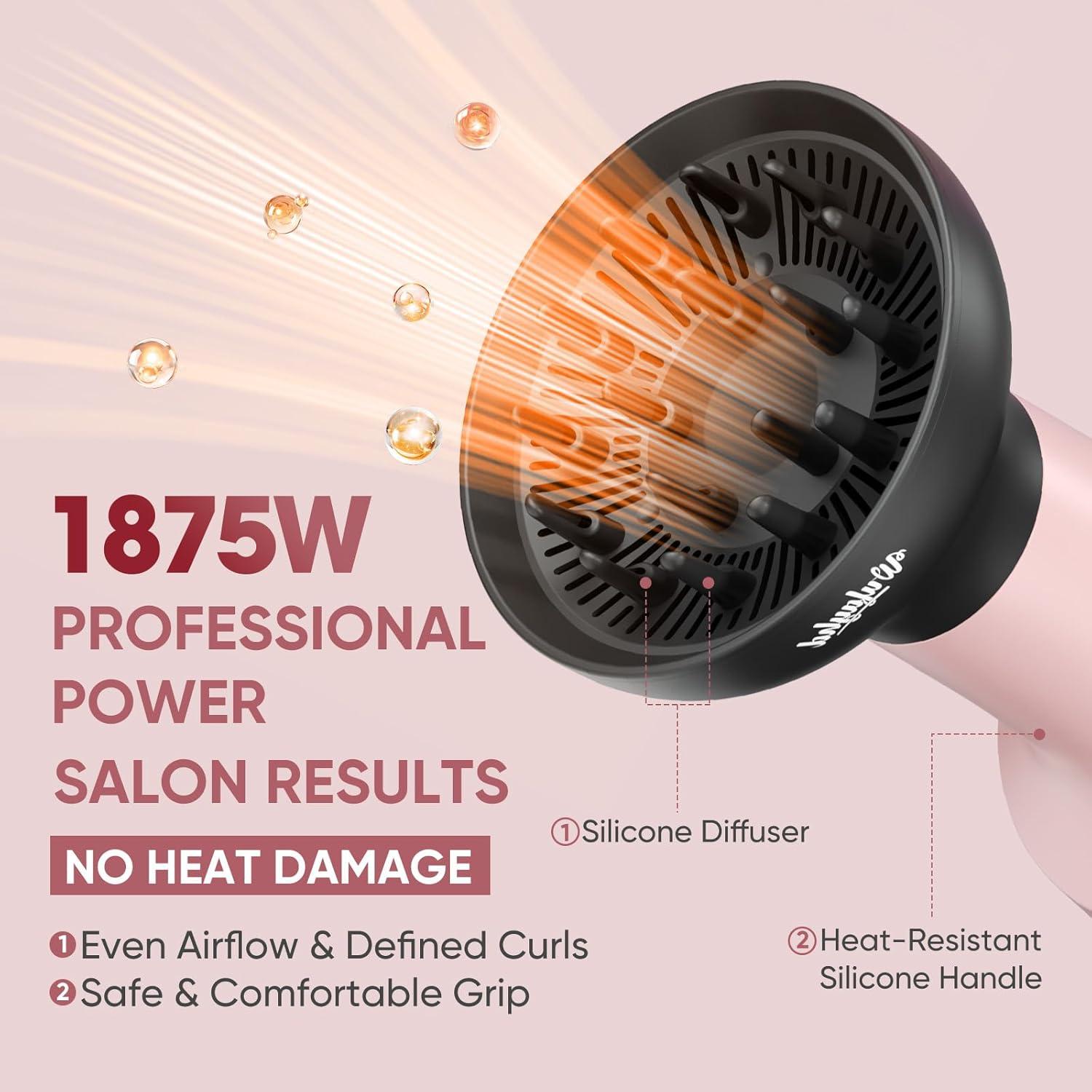 Secador de pelo iónico WUFAYHD 1875W con difusor y peine