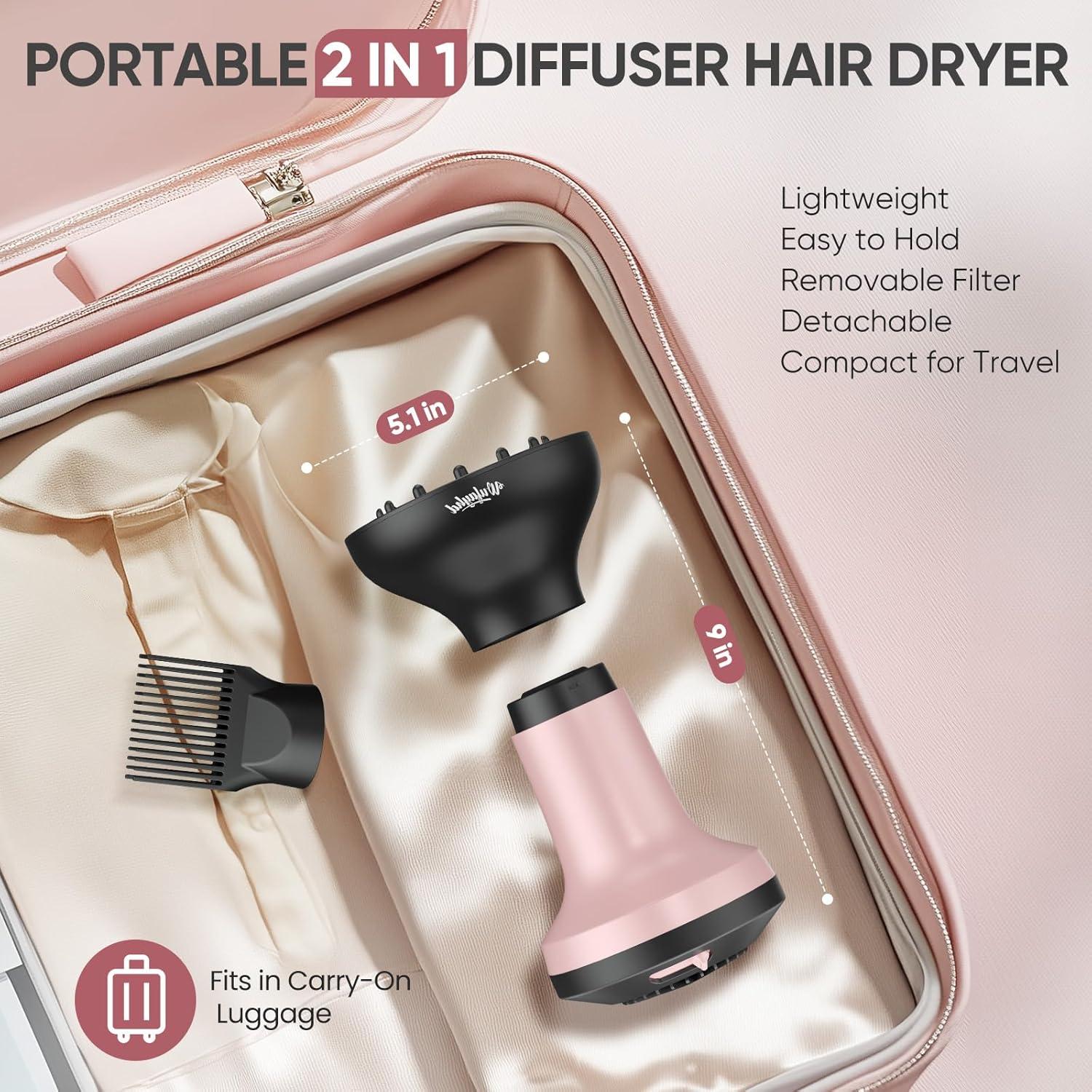 Secador de pelo iónico WUFAYHD 1875W con difusor y peine