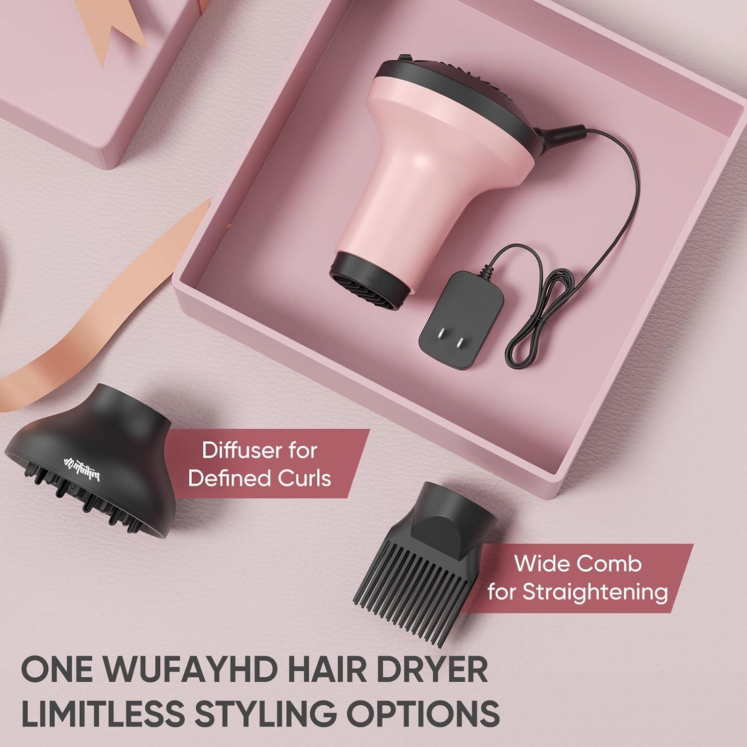 Secador de pelo iónico WUFAYHD 1875W con difusor y peine