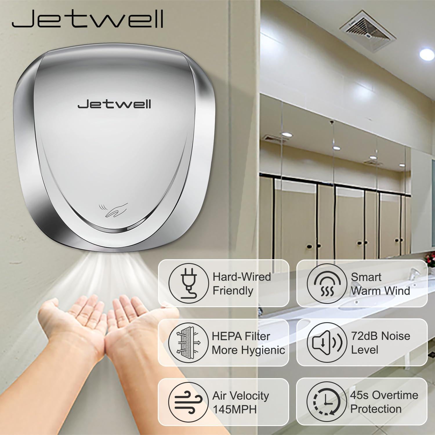 Secador de Manos Jetwell JW2902 con Dispensador Automático de Jabón 1000ml