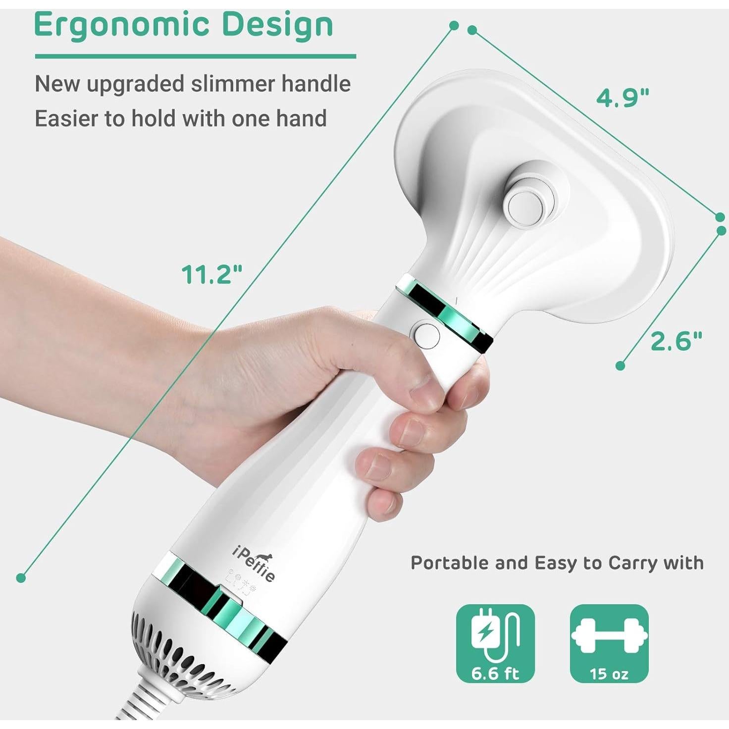 Secador de Pelo para Mascotas iPettie 2 en 1 con Cepillo, 3 Calores