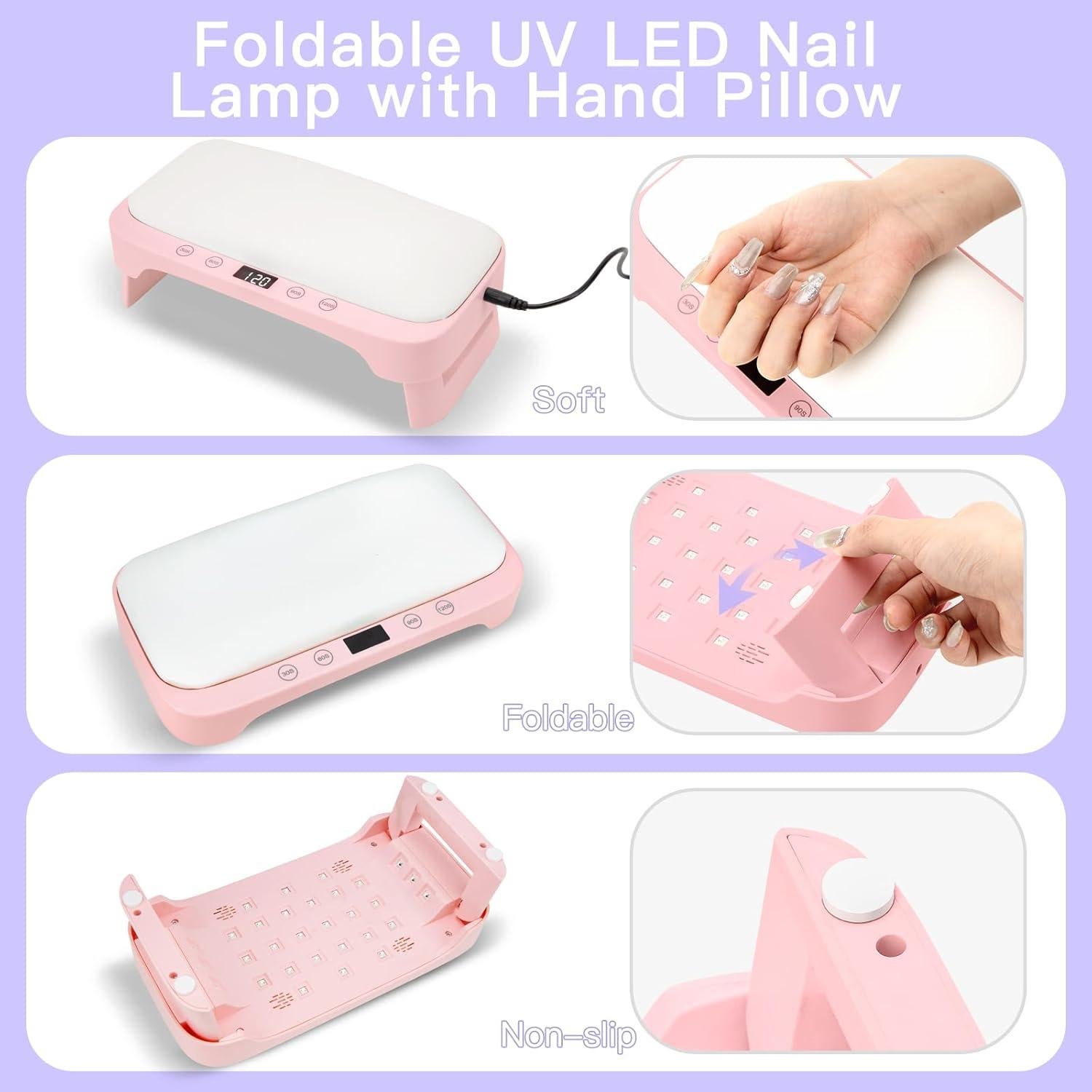 Lámpara de Uñas UV Madenia con Reposabrazos y Guantes, Rosa