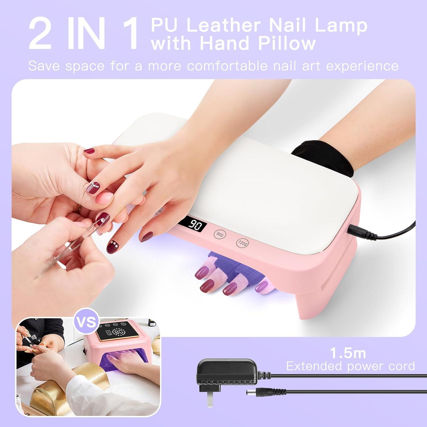 Lámpara de Uñas UV Madenia con Reposabrazos y Guantes, Rosa