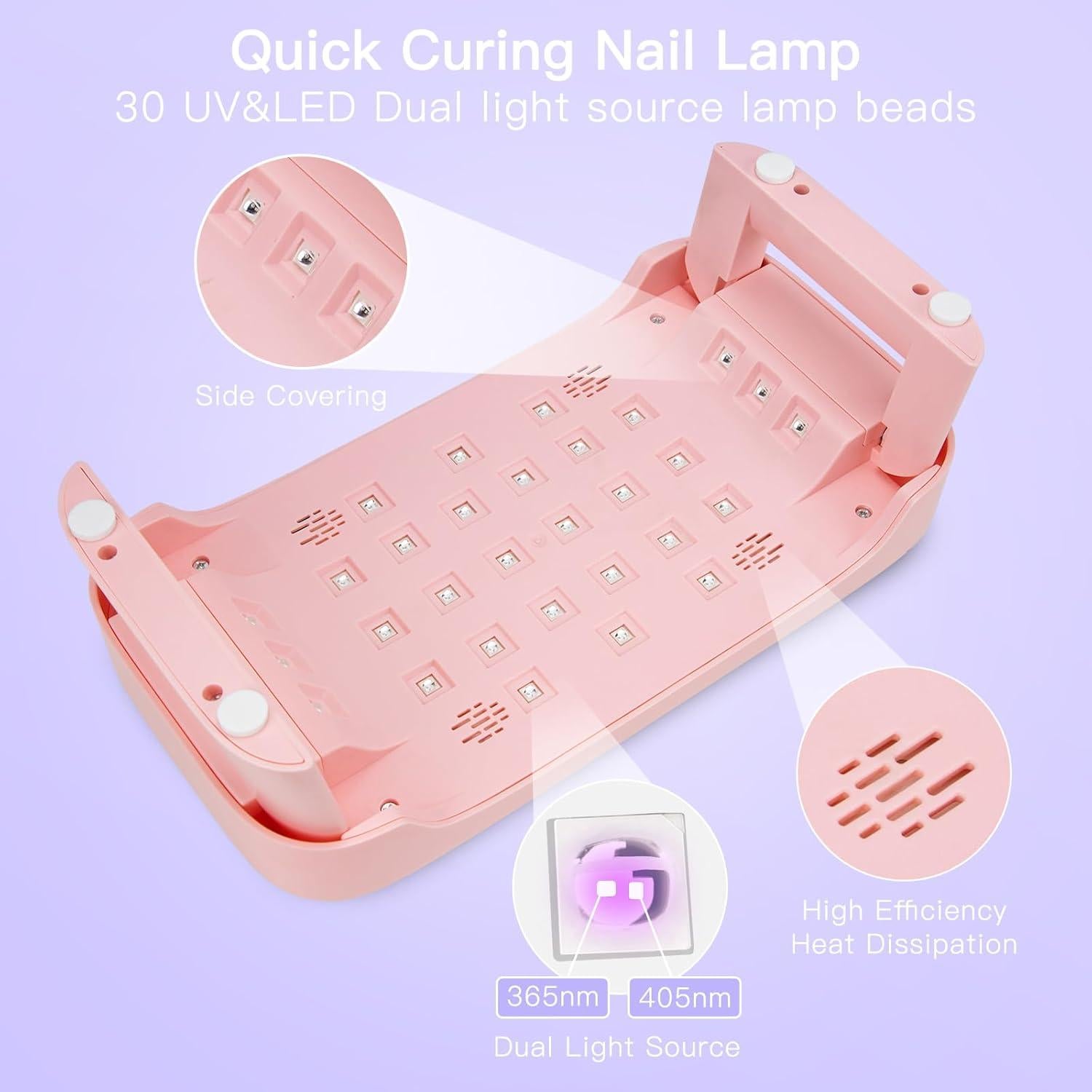 Lámpara de Uñas UV Madenia con Reposabrazos y Guantes, Rosa