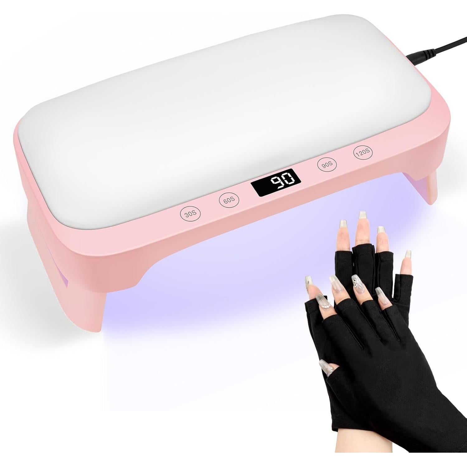 Lámpara de Uñas UV Madenia con Reposabrazos y Guantes, Rosa
