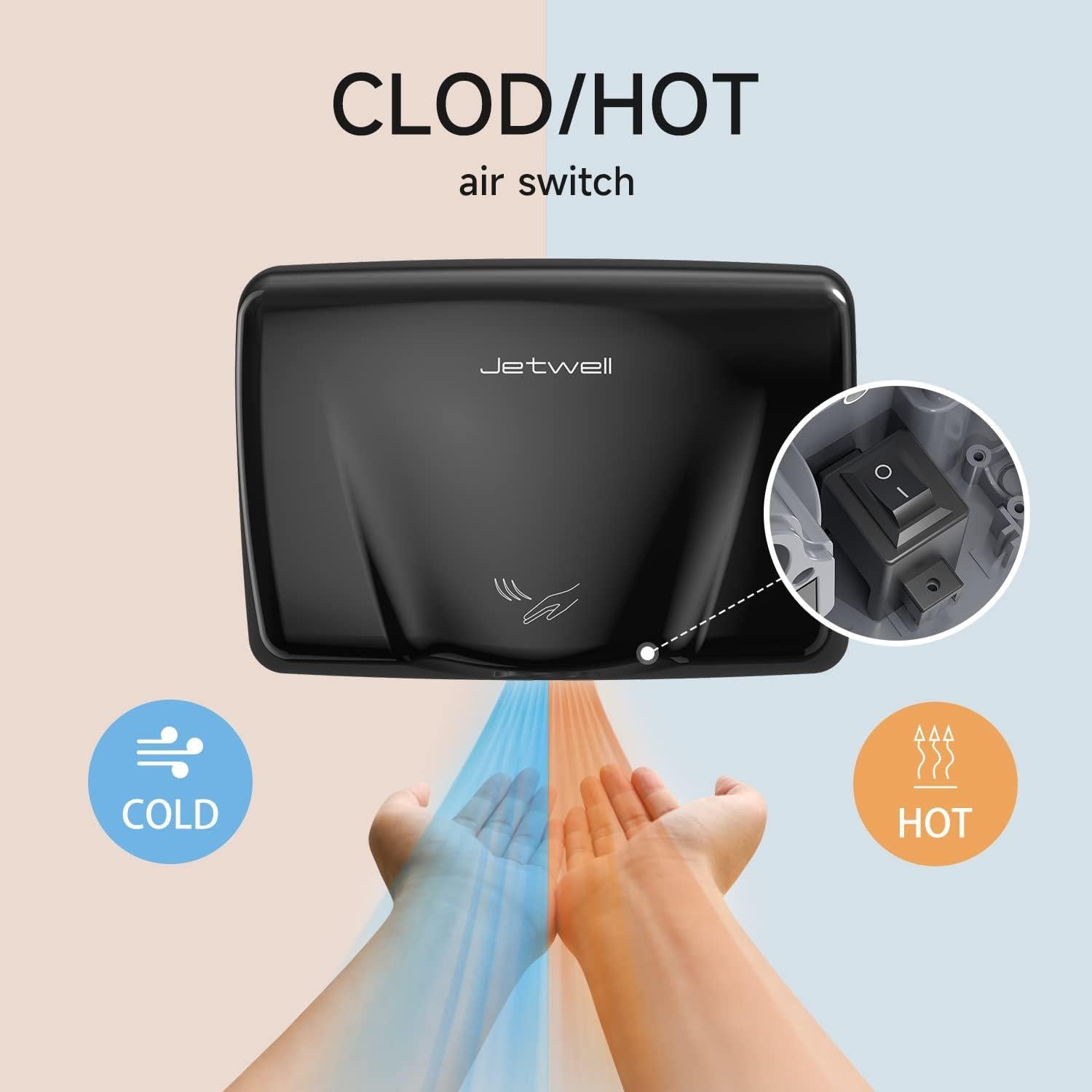 Secador de Manos Automático JETWELL JW2803 Negro - Acero Inoxidable