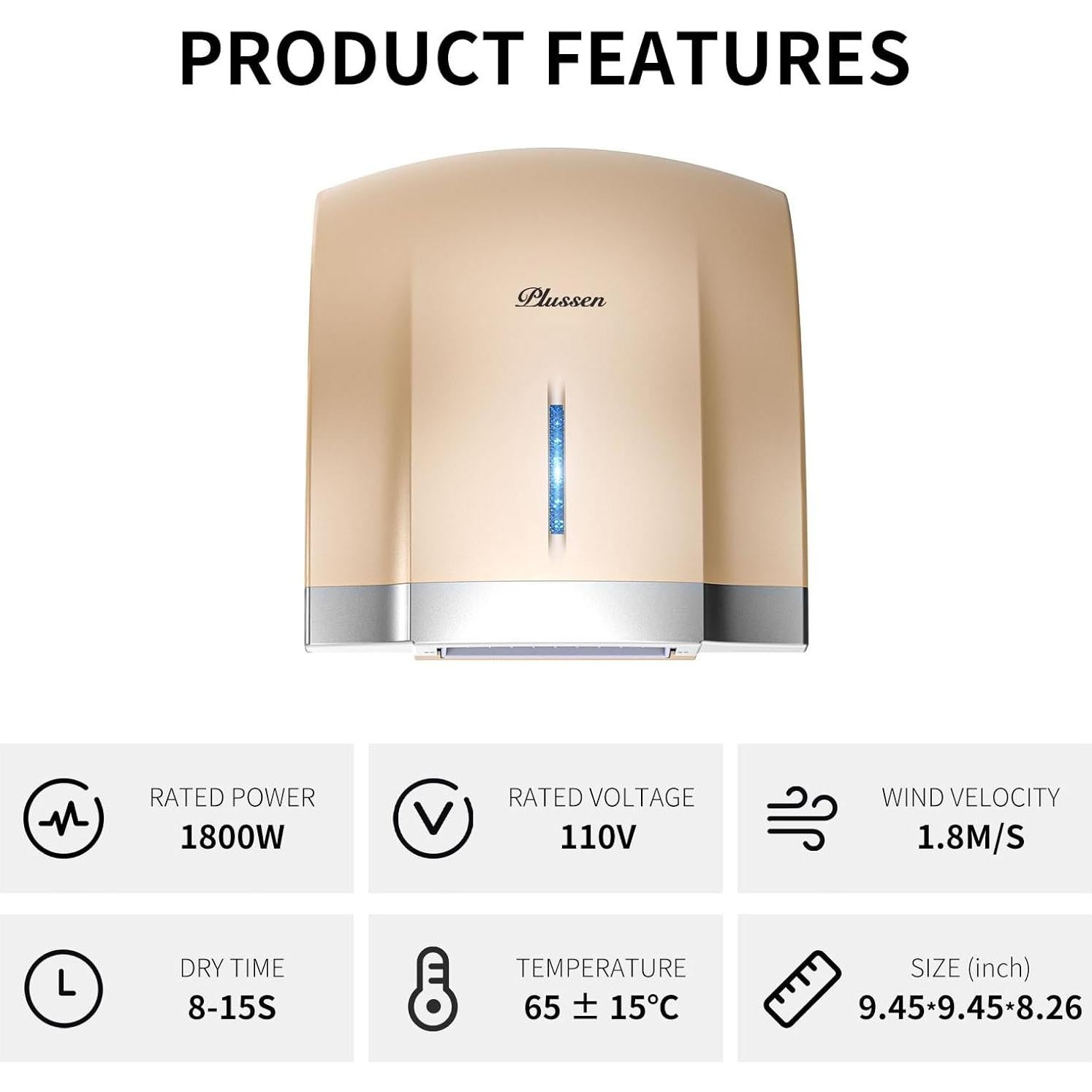 Secador de Manos Automático Compacto 2.36 kg Oro - Interhasa