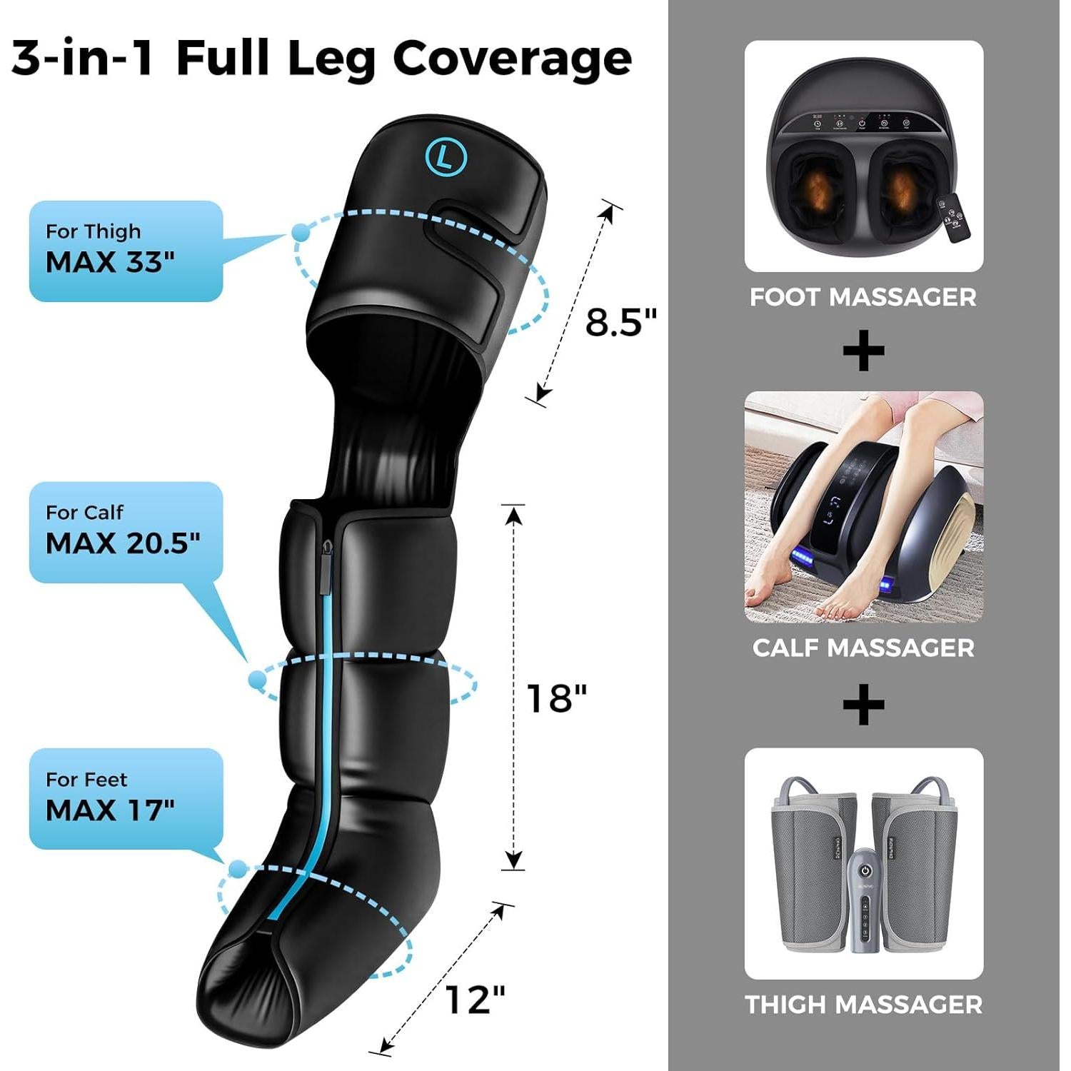 Masajeador de Piernas Hunan TGS FE-7204B con Calor y Compresión