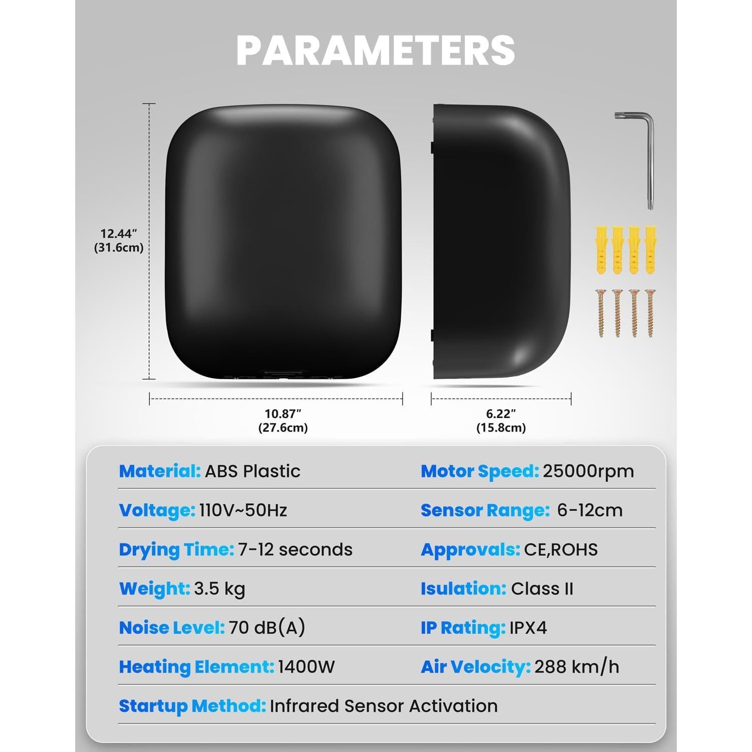 Secador de Manos Comercial SpaZeit AHD14 1400W Automático