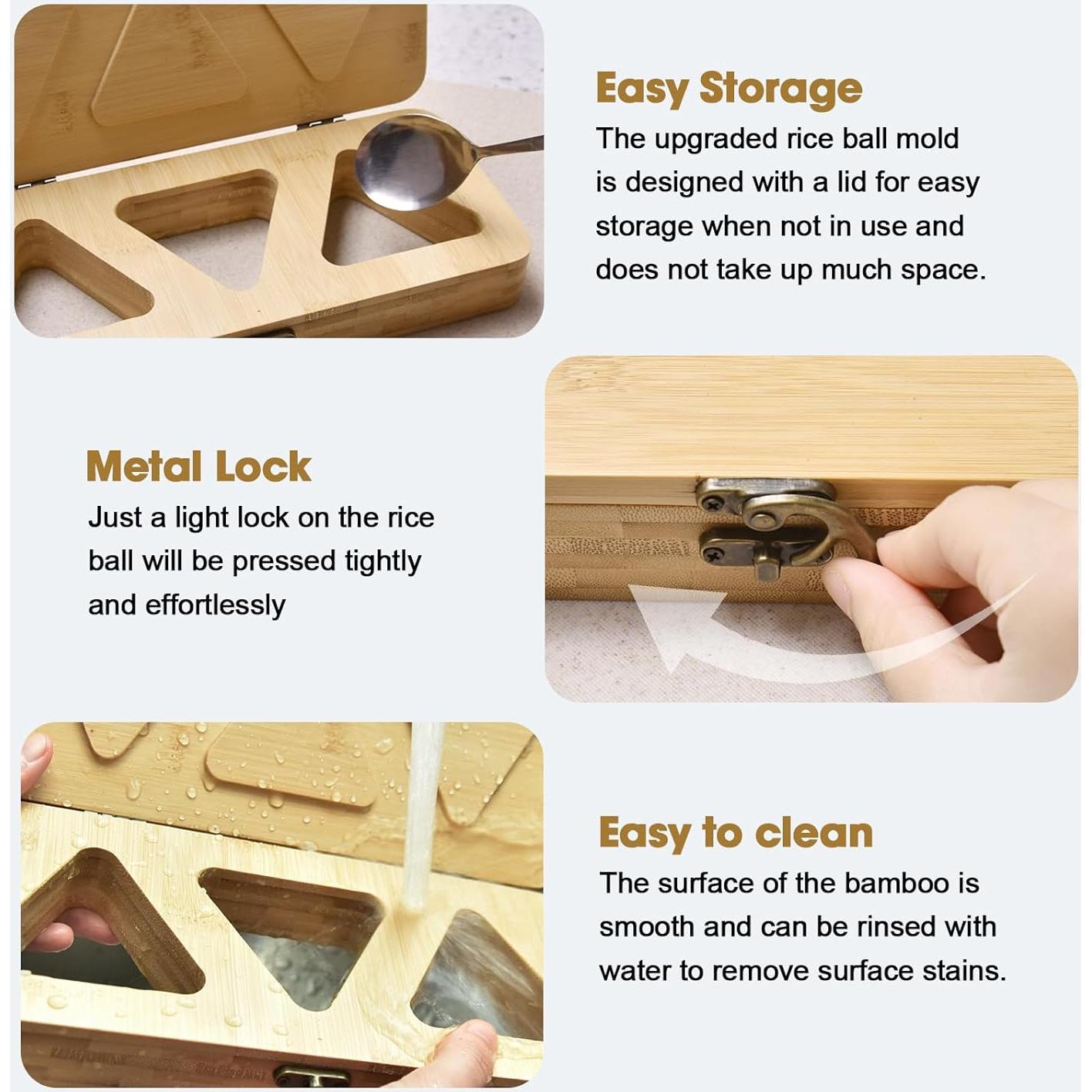 Molde de Onigiri de Bambú Handbanary 3 Cavidades 25.4 cm