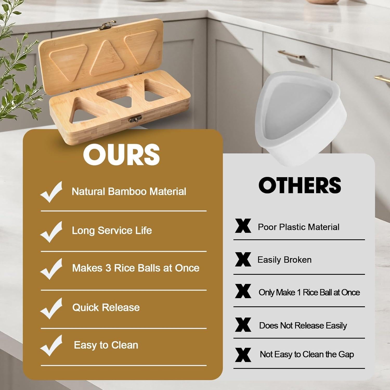 Molde de Onigiri de Bambú Handbanary 3 Cavidades 25.4 cm