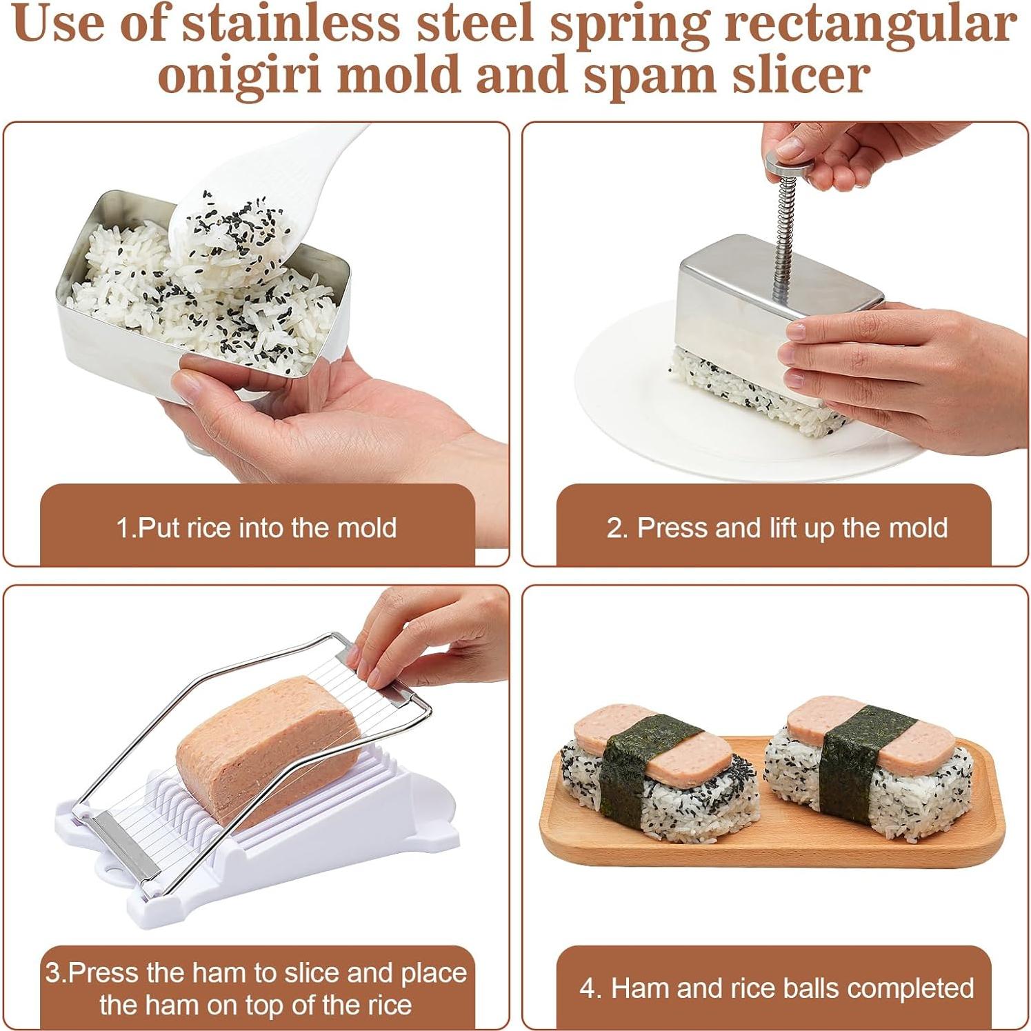 Kit de Molde de Musubi de Spam JehaYu - 4 Piezas Acero Inoxidable