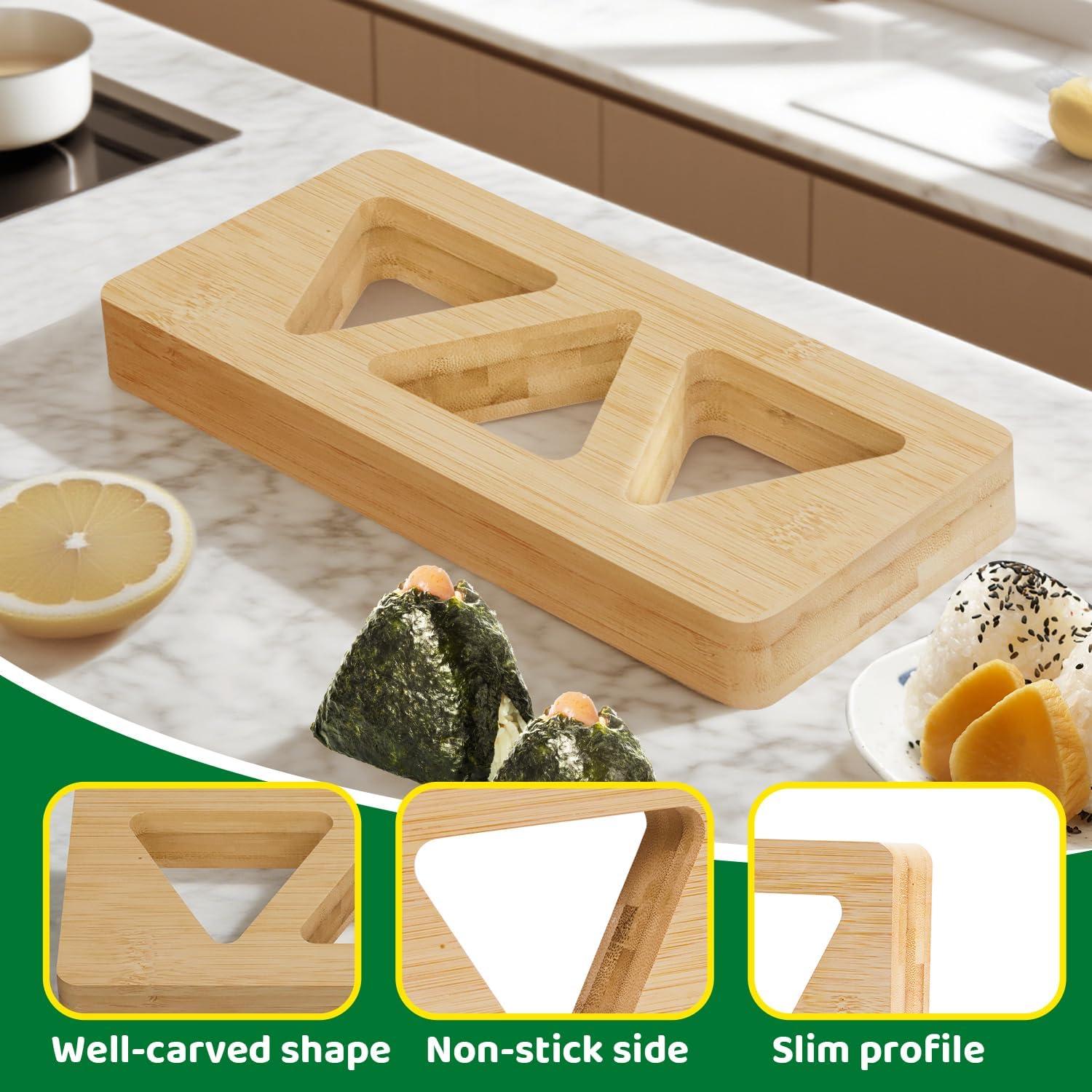 Molde de Onigiri de Madera de Bambú CIYRULL 3 en 1 para Bento