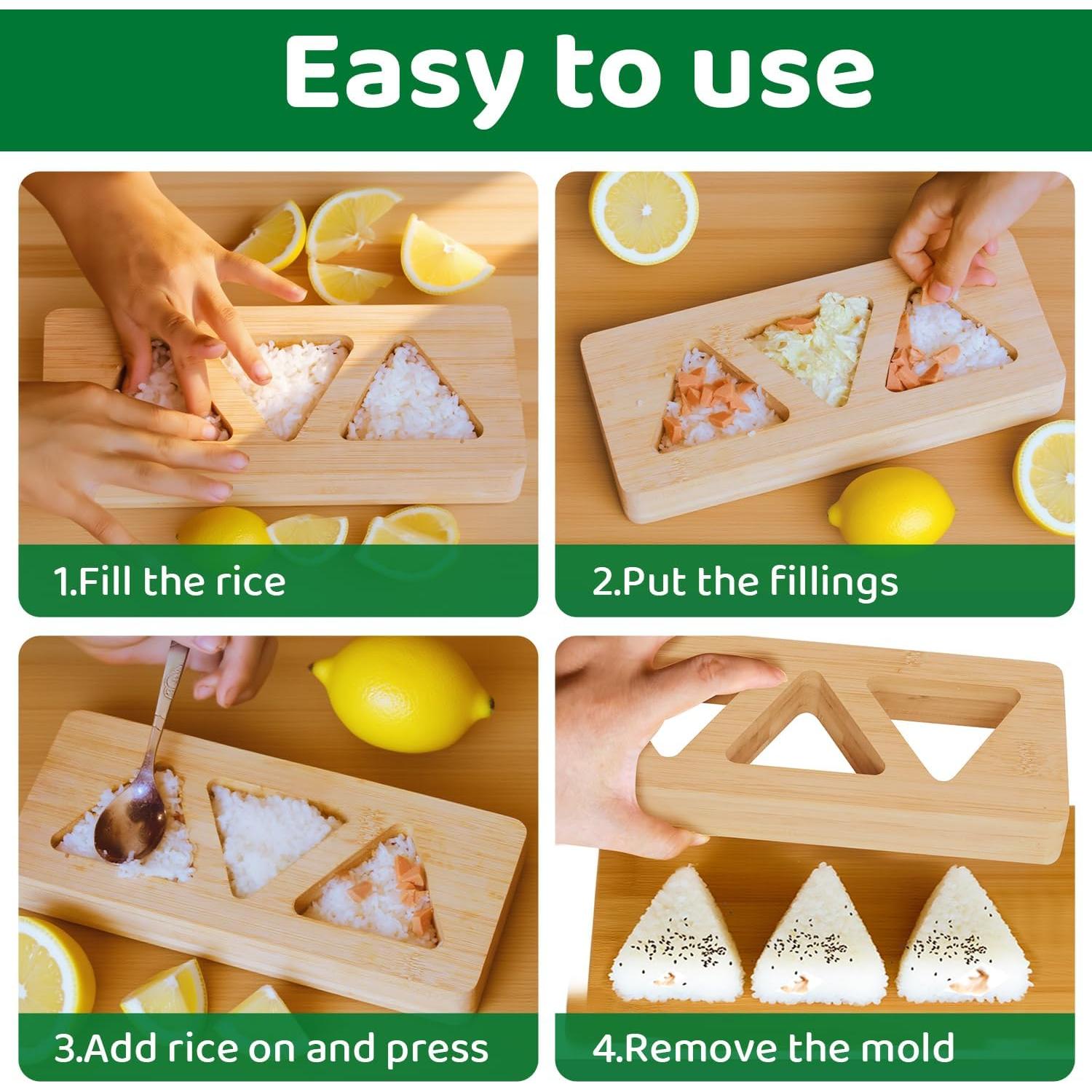 Molde de Onigiri de Madera de Bambú CIYRULL 3 en 1 para Bento