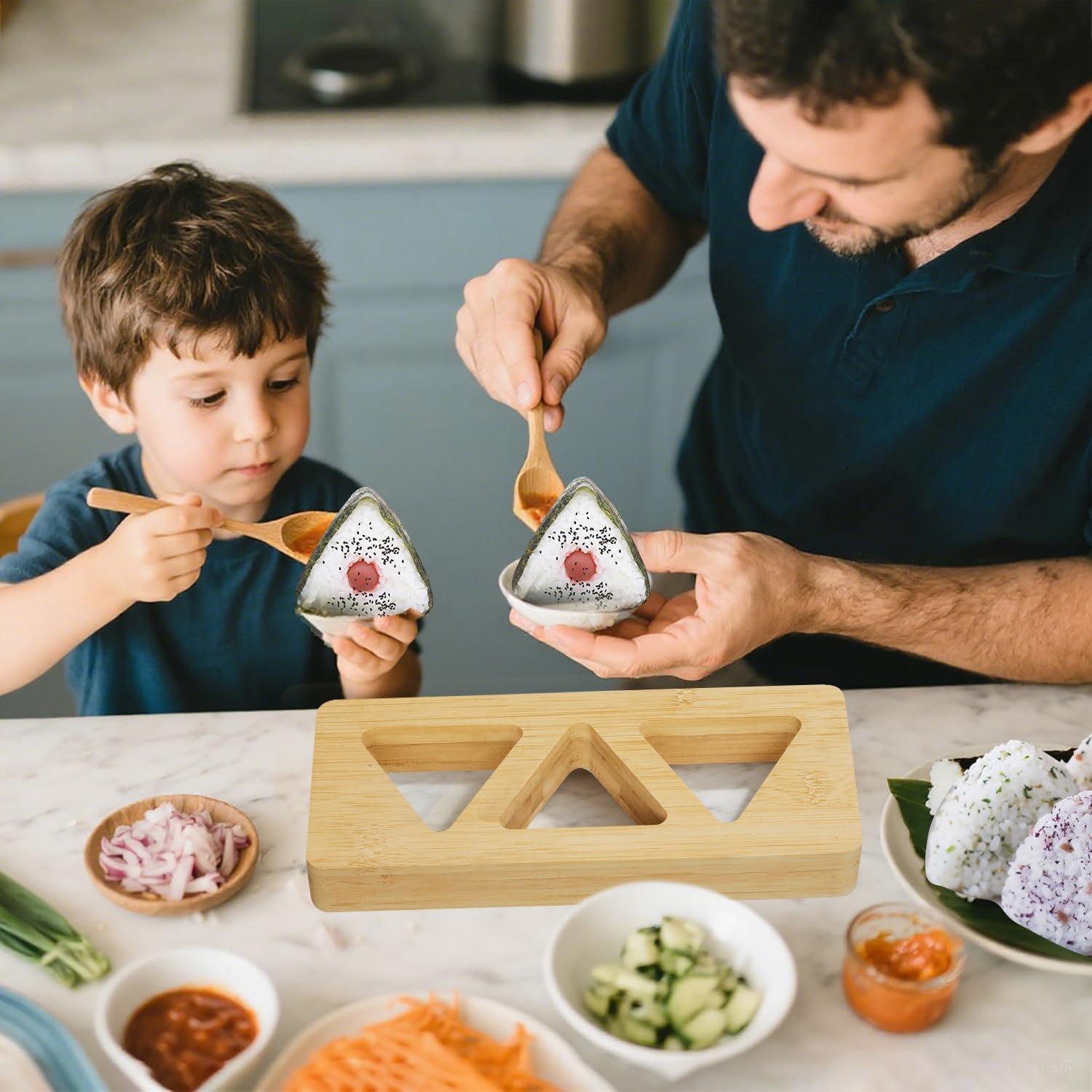 Molde de Onigiri de Madera de Bambú CIYRULL 3 en 1 para Bento