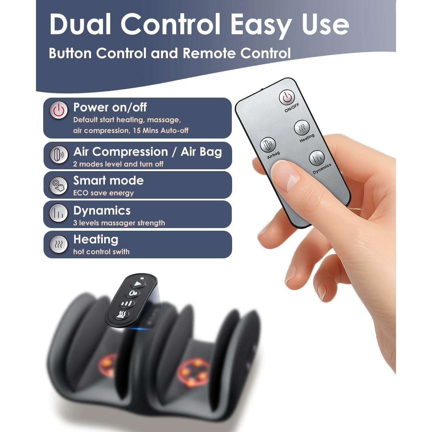 Masajeador de pies y pantorrillas OOAMBB con calor y control remoto