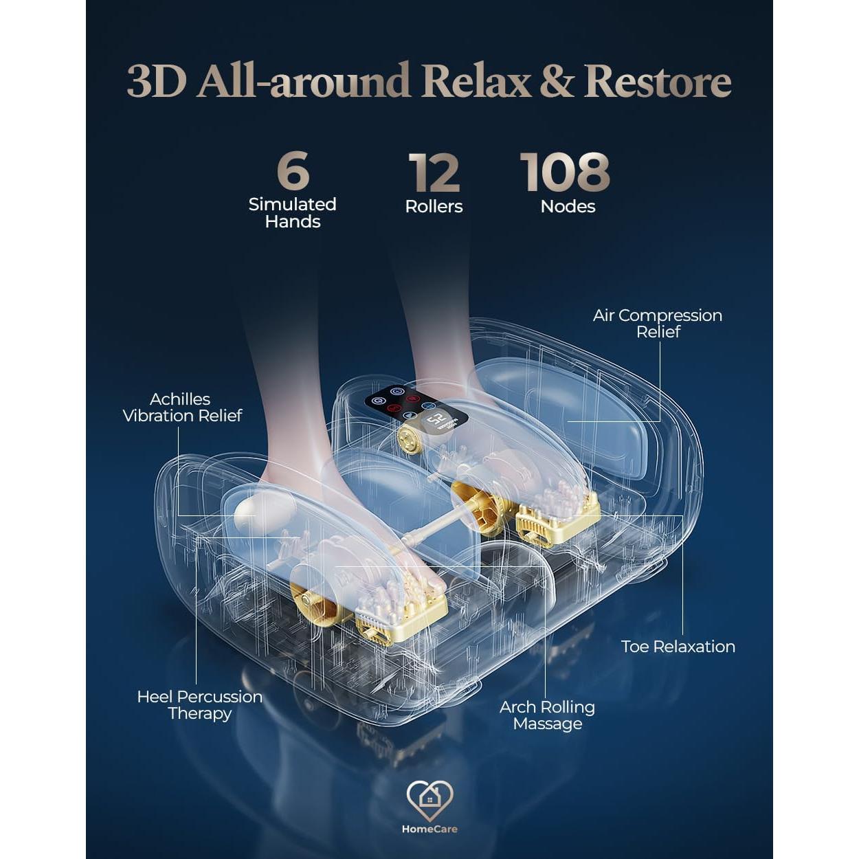Masajeador de pies Shiatsu HomeCare SFM01G con calor y frío