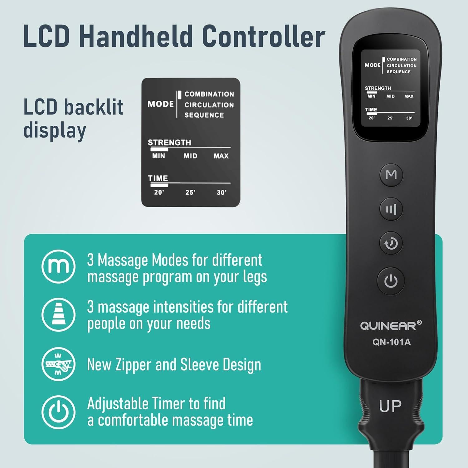 Masajeador de Piernas QUINEAR 3 en 1 con Compresión y Calor