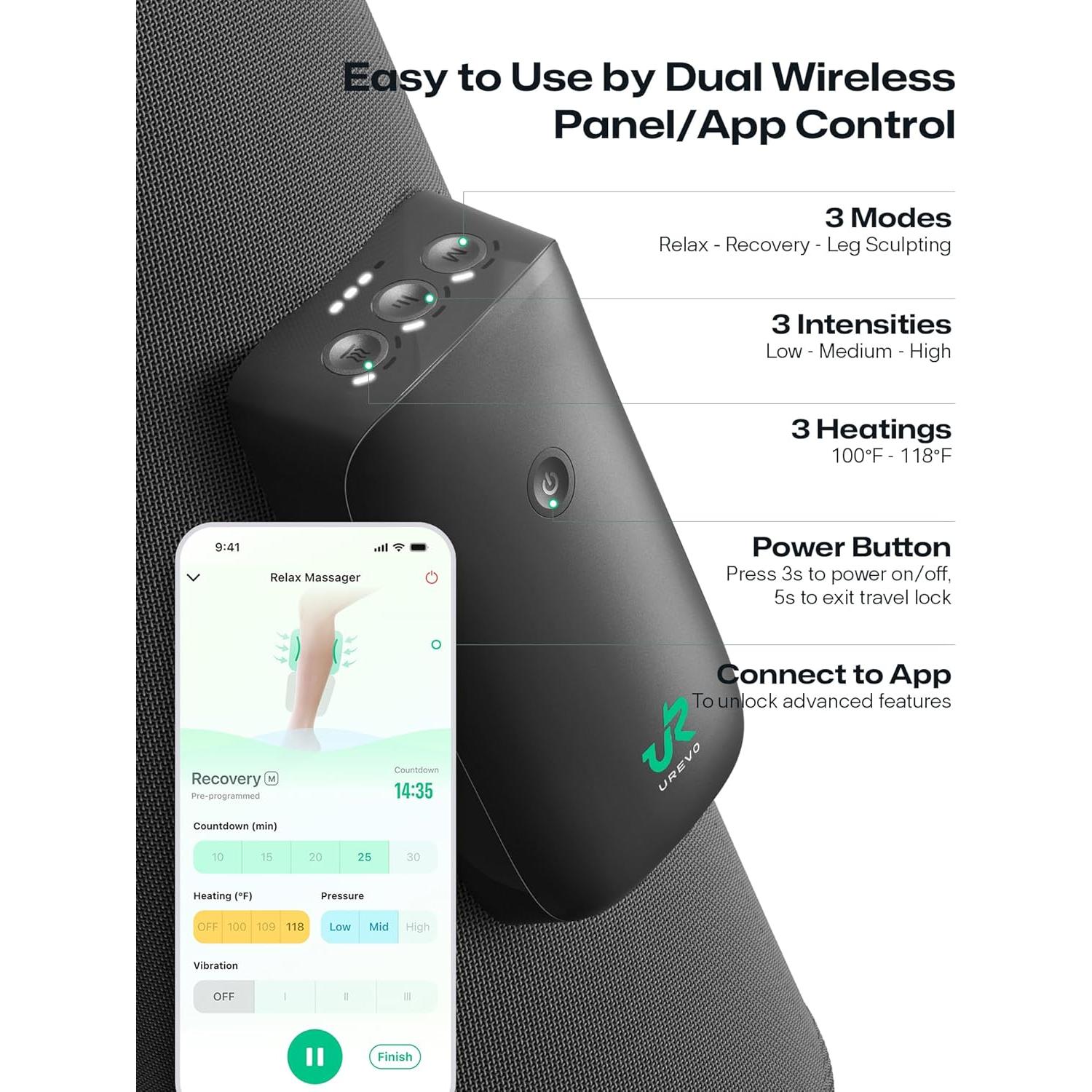 Masajeador de Pantorrillas UREVO Smart Inalámbrico AI 3 Modos