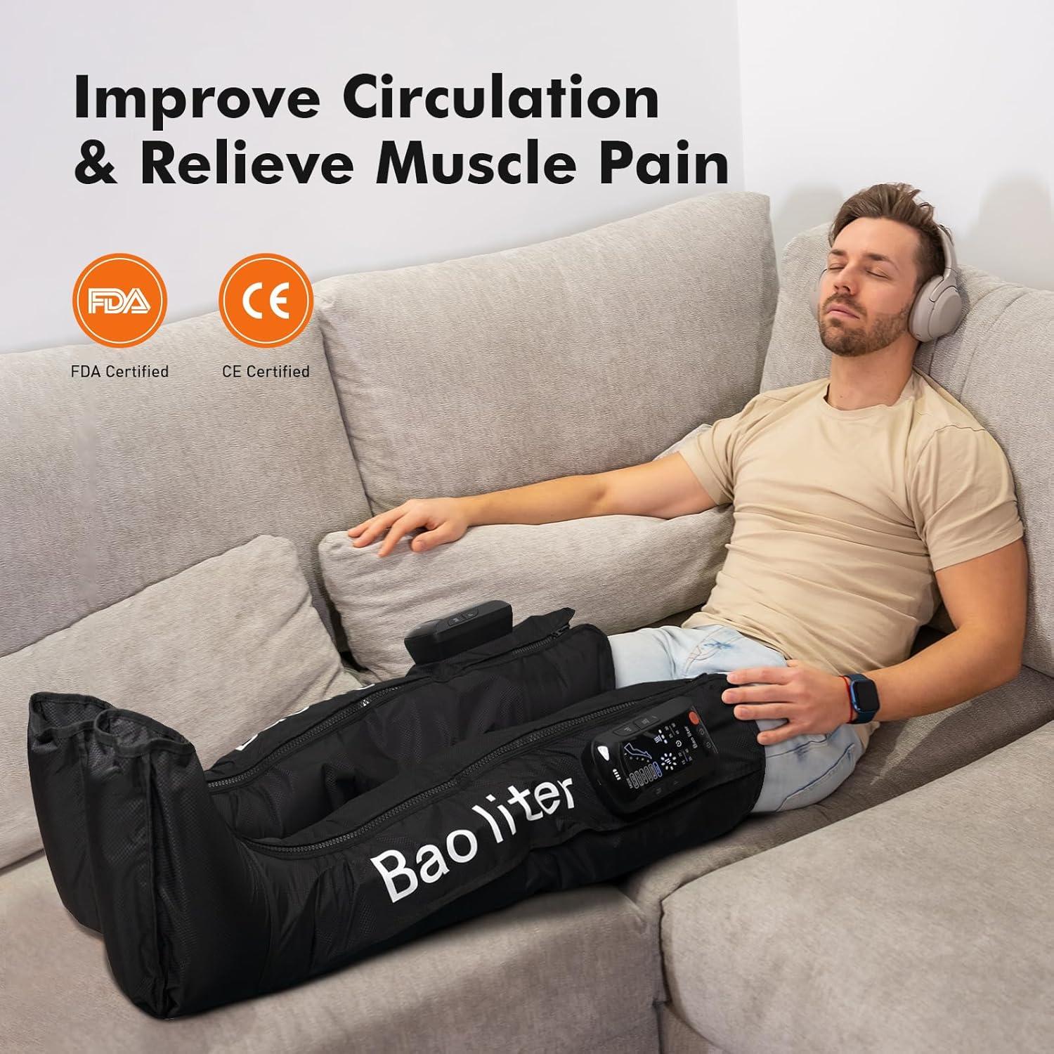 Masajeador de Compresión de Piernas Bao Liter - Inalámbrico, Calor, 6 Modos, 8 Intensidades