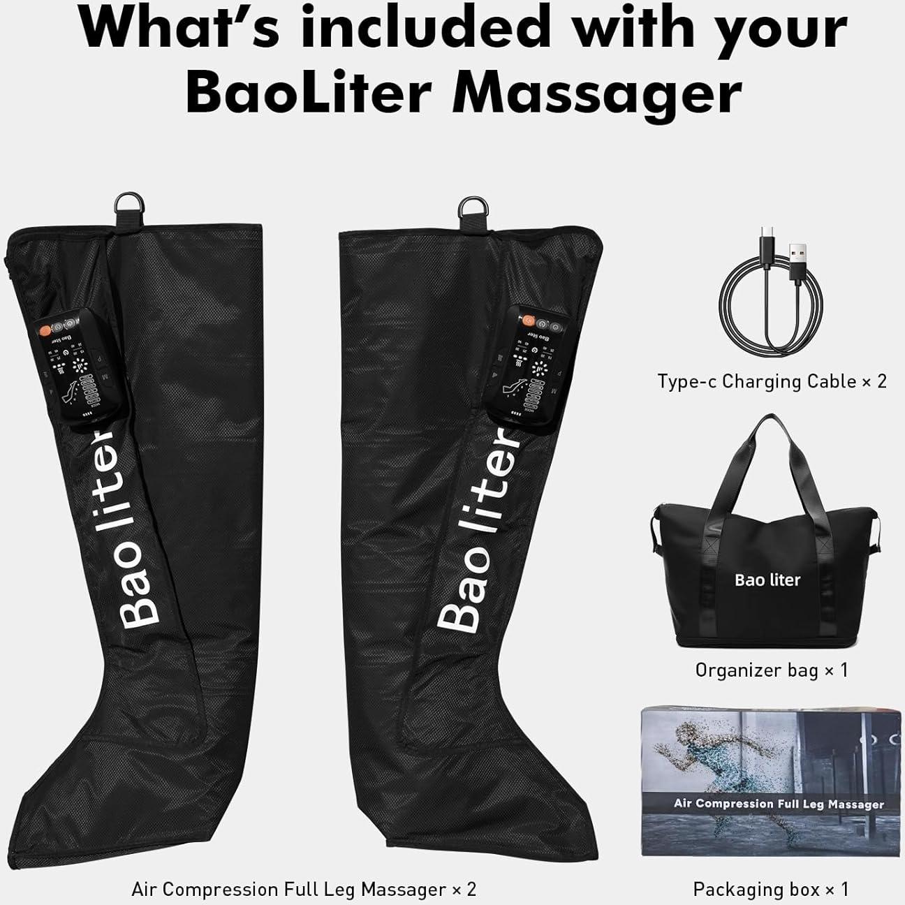 Masajeador de Compresión de Piernas Bao Liter - Inalámbrico, Calor, 6 Modos, 8 Intensidades