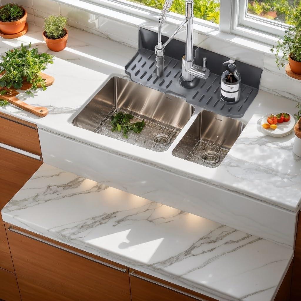 Protector de Salpicaduras de Silicona Gris para Fregadero 43.2 cm